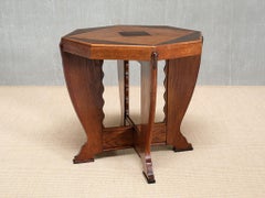 Octagonal Amsterdam School Side Table in Oak and Ebony, The Netherlands, 1920s