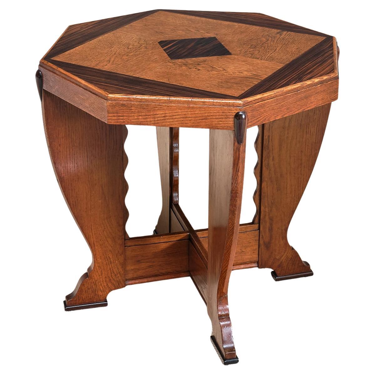 Octagonal Amsterdam School Side Table in Oak and Ebony, The Netherlands, 1920s