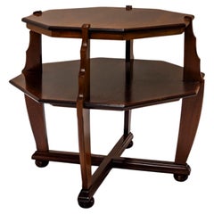 Antique Octagonal Amsterdam School Side Table in Stained Beech, The Netherlands 1930