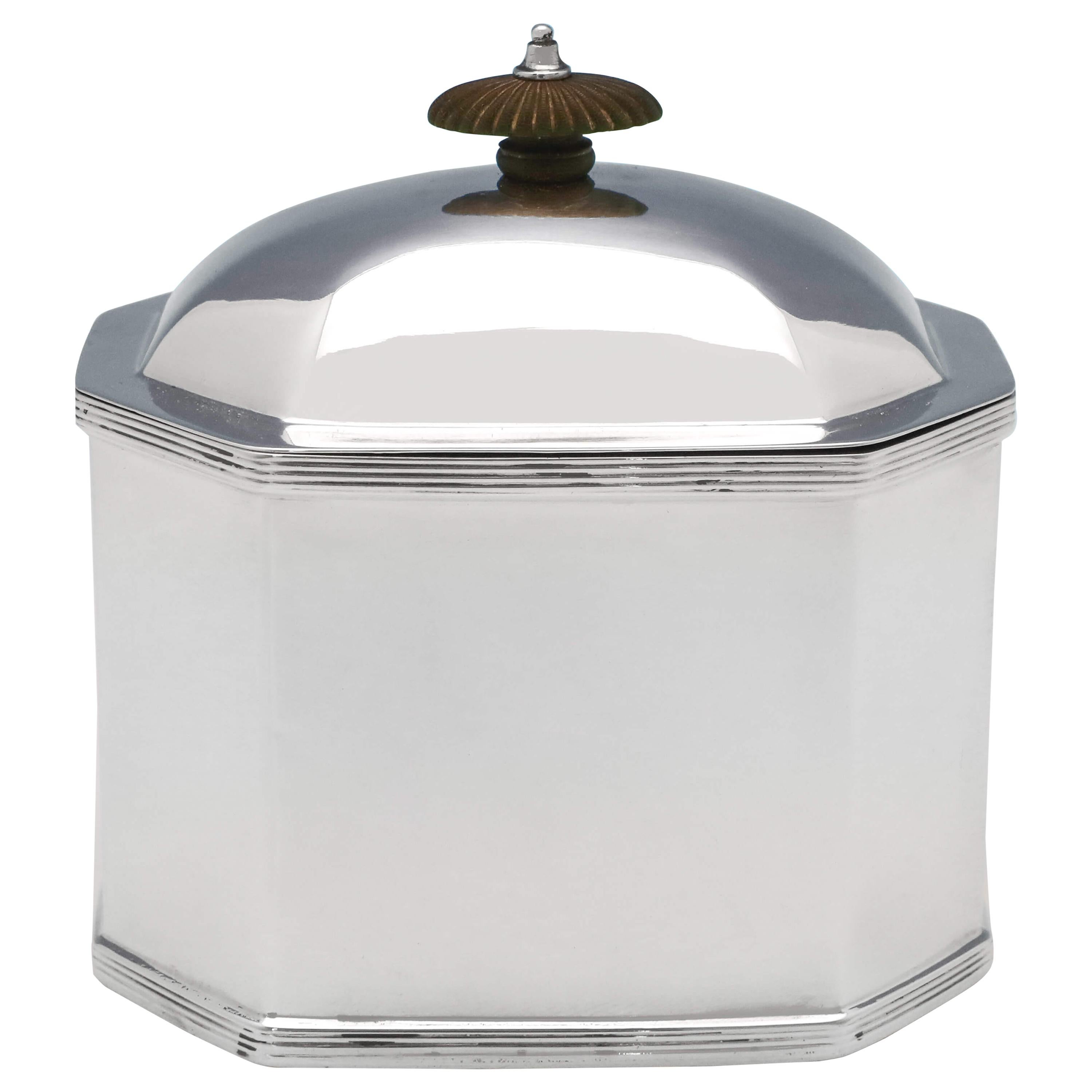 Octagonal Antique Sterling Silver Tea Caddy from 1920 by Thomas Bradbury & Sons