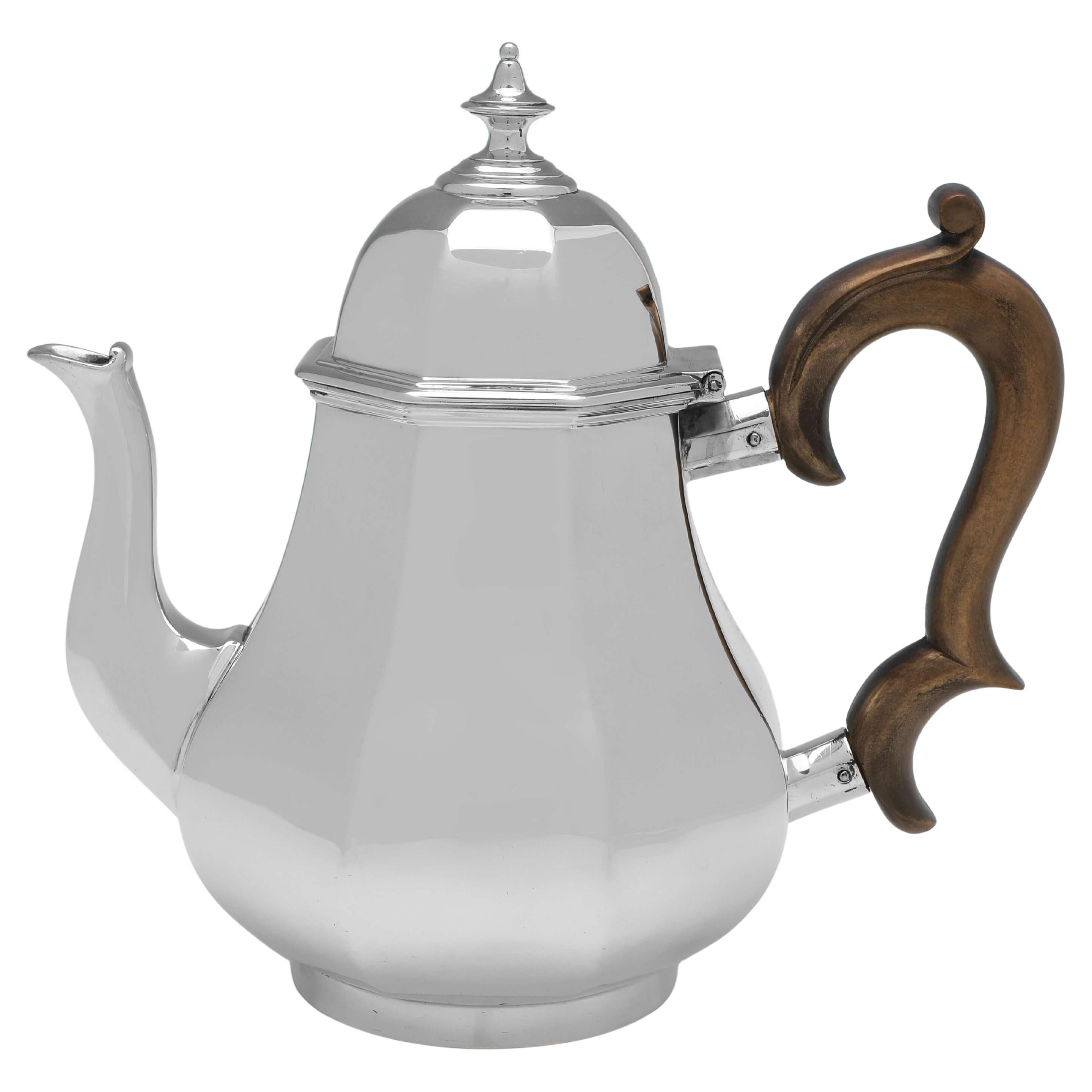 Octagonal Antique Sterling Silver Teapot, London 1911 by Garrard & Co.
