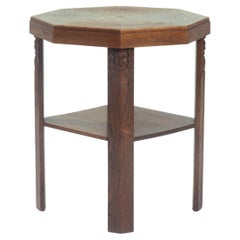 Octagonal Art deco Amsterdam school carved side table, The Netherlands 1920s