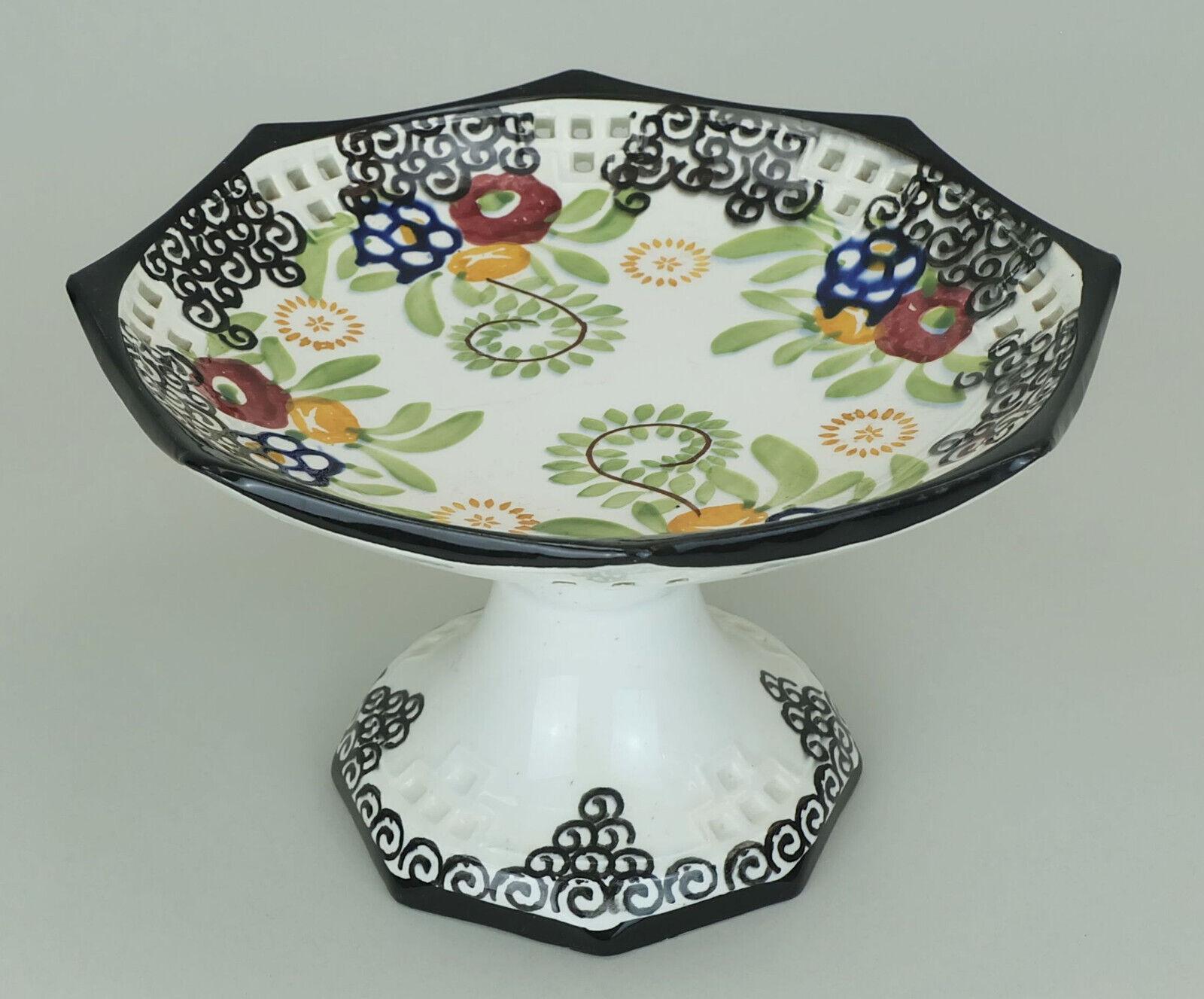 octagonal art deco BOWL footed bowl schramberg majolika 1920s hand-painted decor For Sale 4