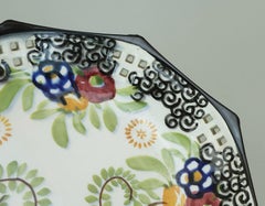 octagonal art deco BOWL footed bowl schramberg majolika 1920s hand-painted decor