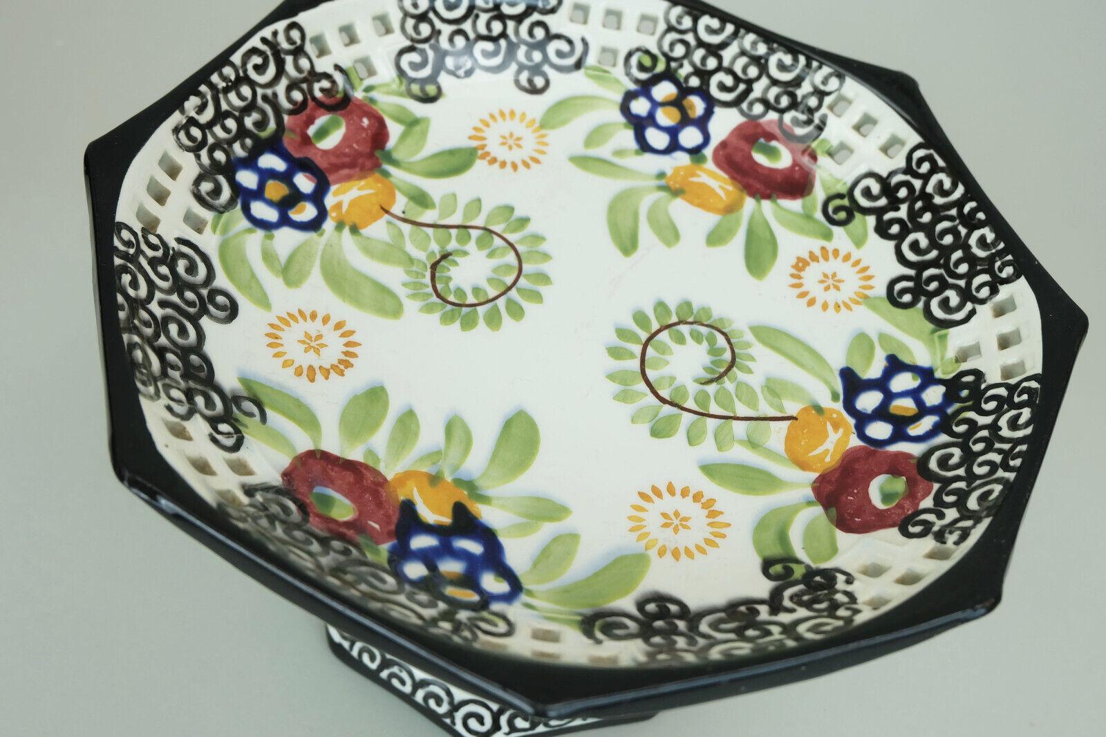 Bol octogonal art déco BOWL décoré à la main schramberg majolika des années 1920 en vente 1