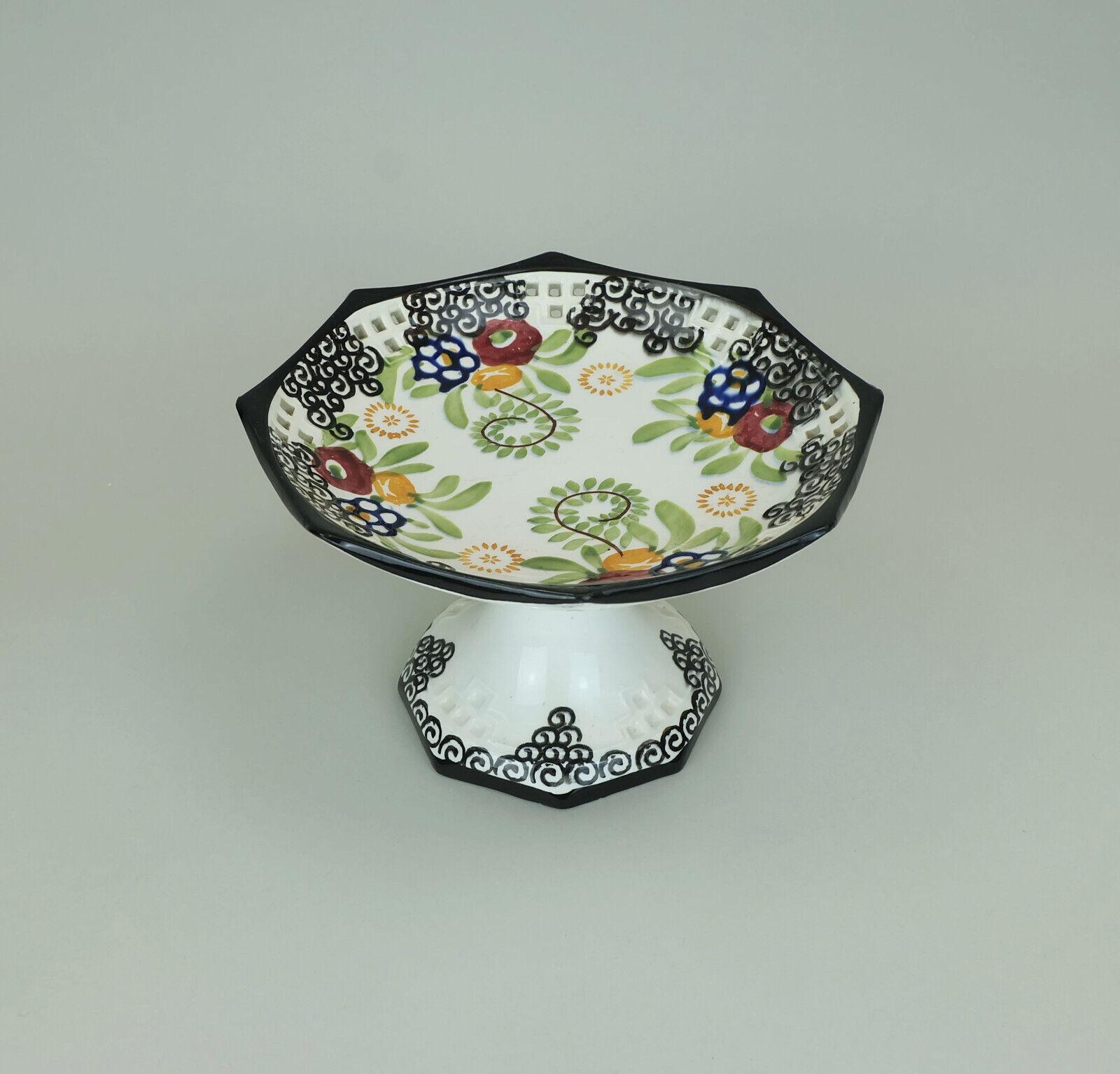 Bol octogonal art déco BOWL décoré à la main schramberg majolika des années 1920 en vente 2