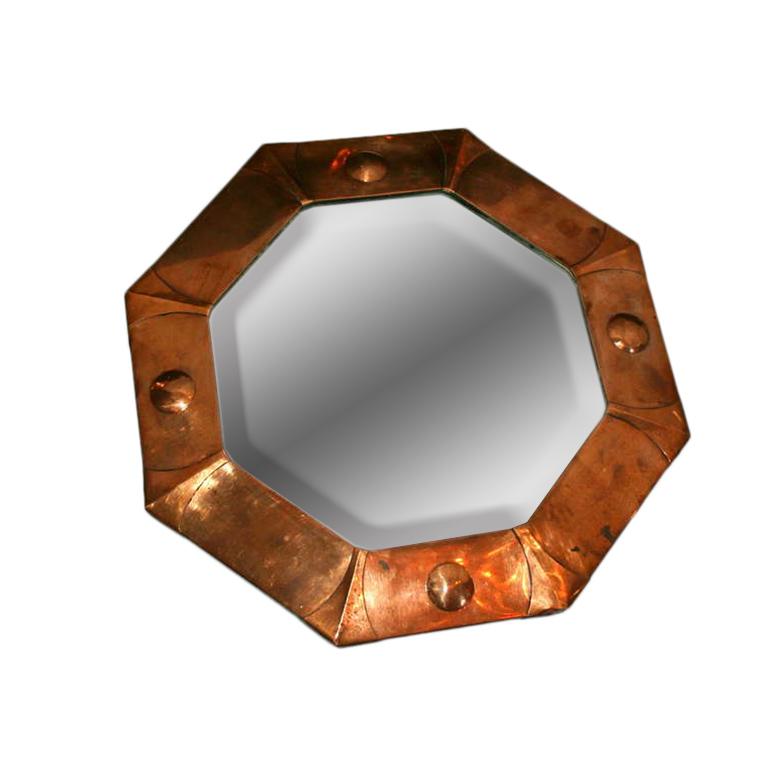 French Octagonal Art Deco Copper Mirror For Sale