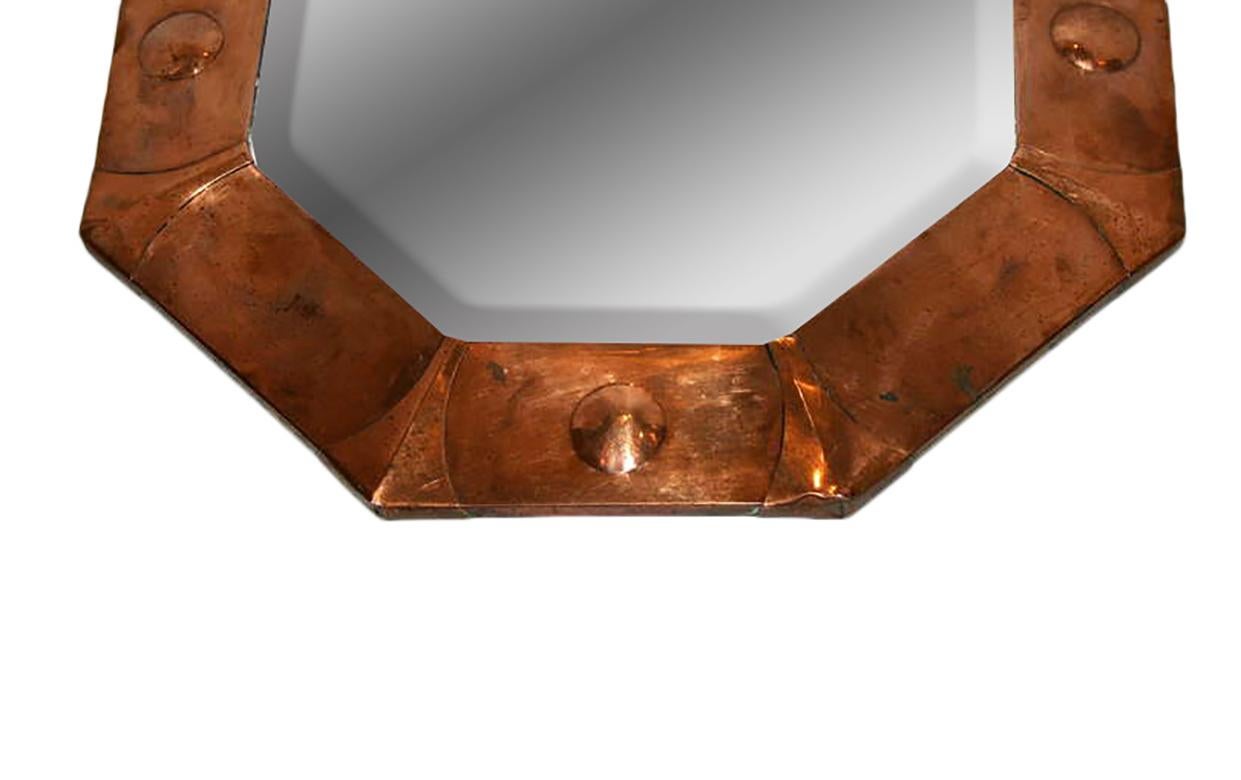 Beveled Octagonal Art Deco Copper Mirror For Sale