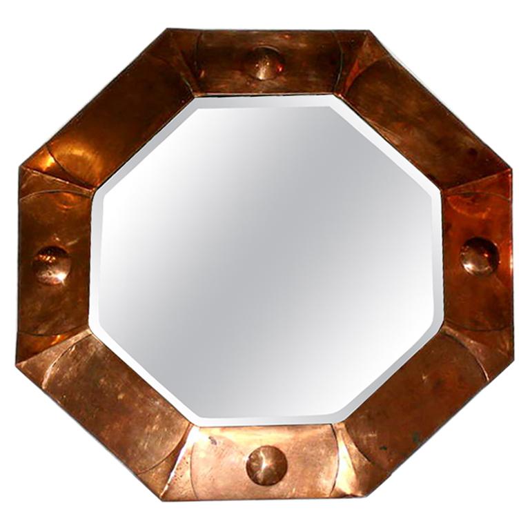 Octagonal Art Deco Copper Mirror For Sale