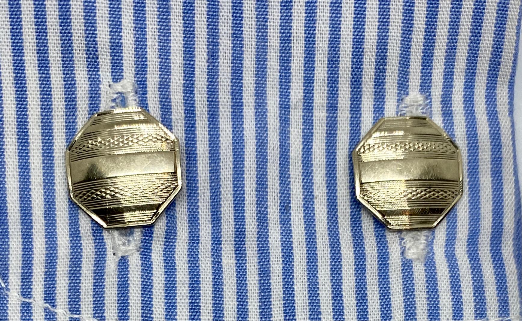 Octagonal Art Deco Cufflinks in White Gold In Good Condition For Sale In San Rafael, CA