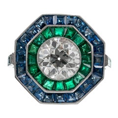 Octagonal Art Deco Style 2.49 Carat Old European Cut Diamond Ring