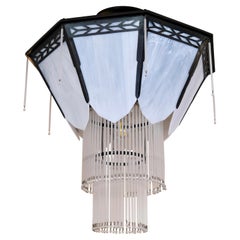 Vintage Octagonal Art Deco Style Chandelier with Glass and Black Metal Mount
