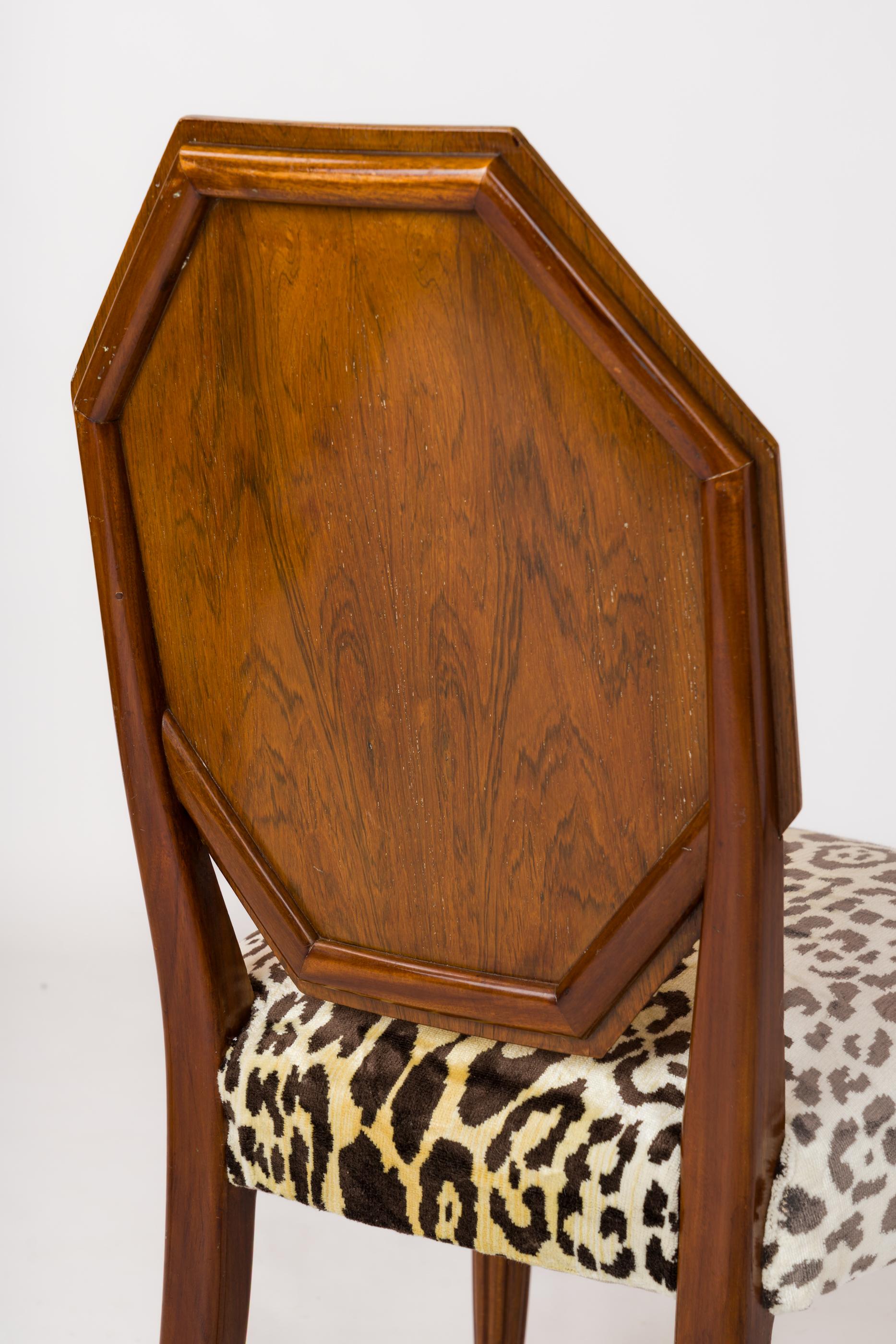 Octagonal-Backed Mahogany Chair with Dedar Faux Leopard Velvet - France 1930s For Sale 6