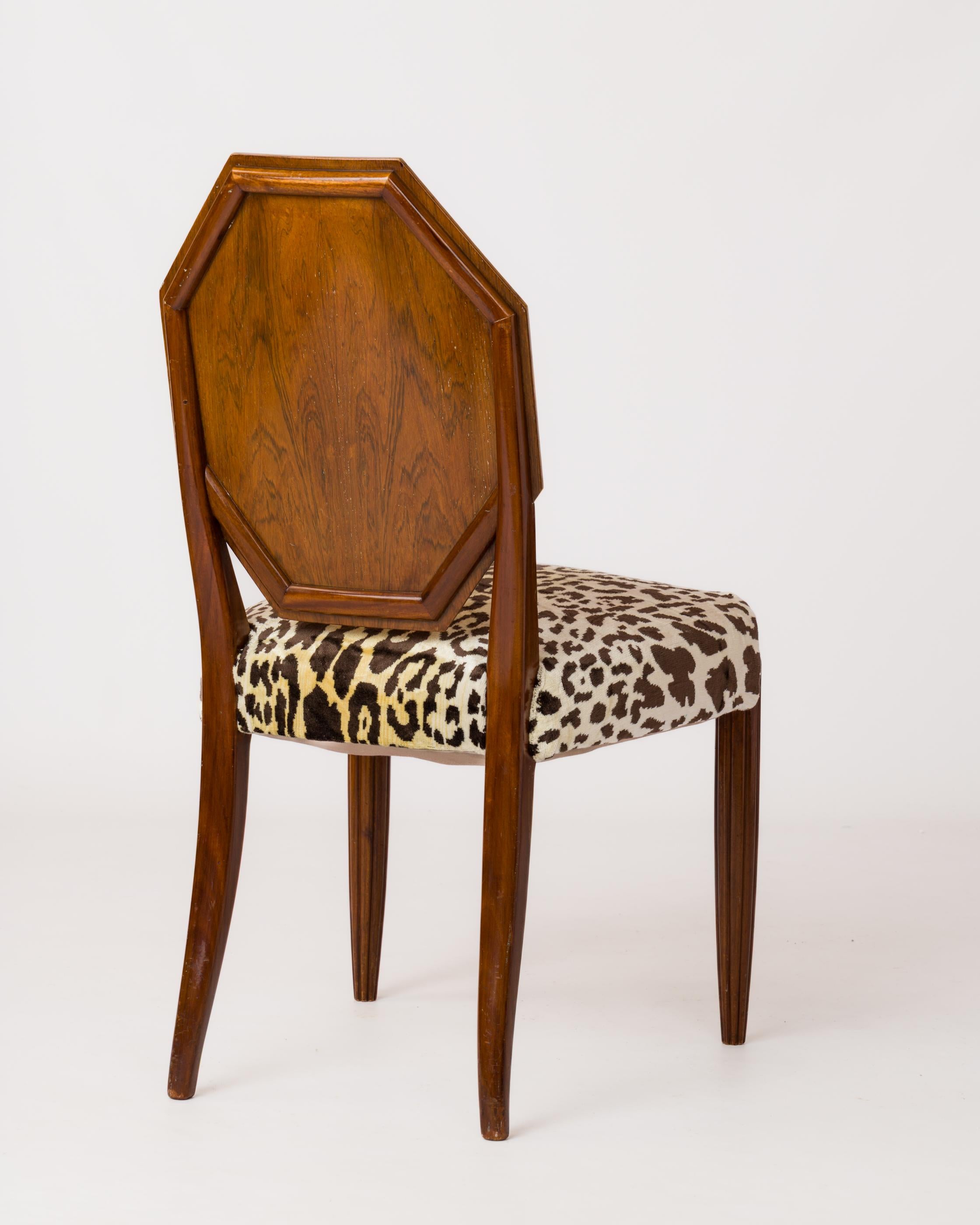 Octagonal-Backed Mahogany Chair with Dedar Faux Leopard Velvet - France 1930s In Good Condition For Sale In New York, NY