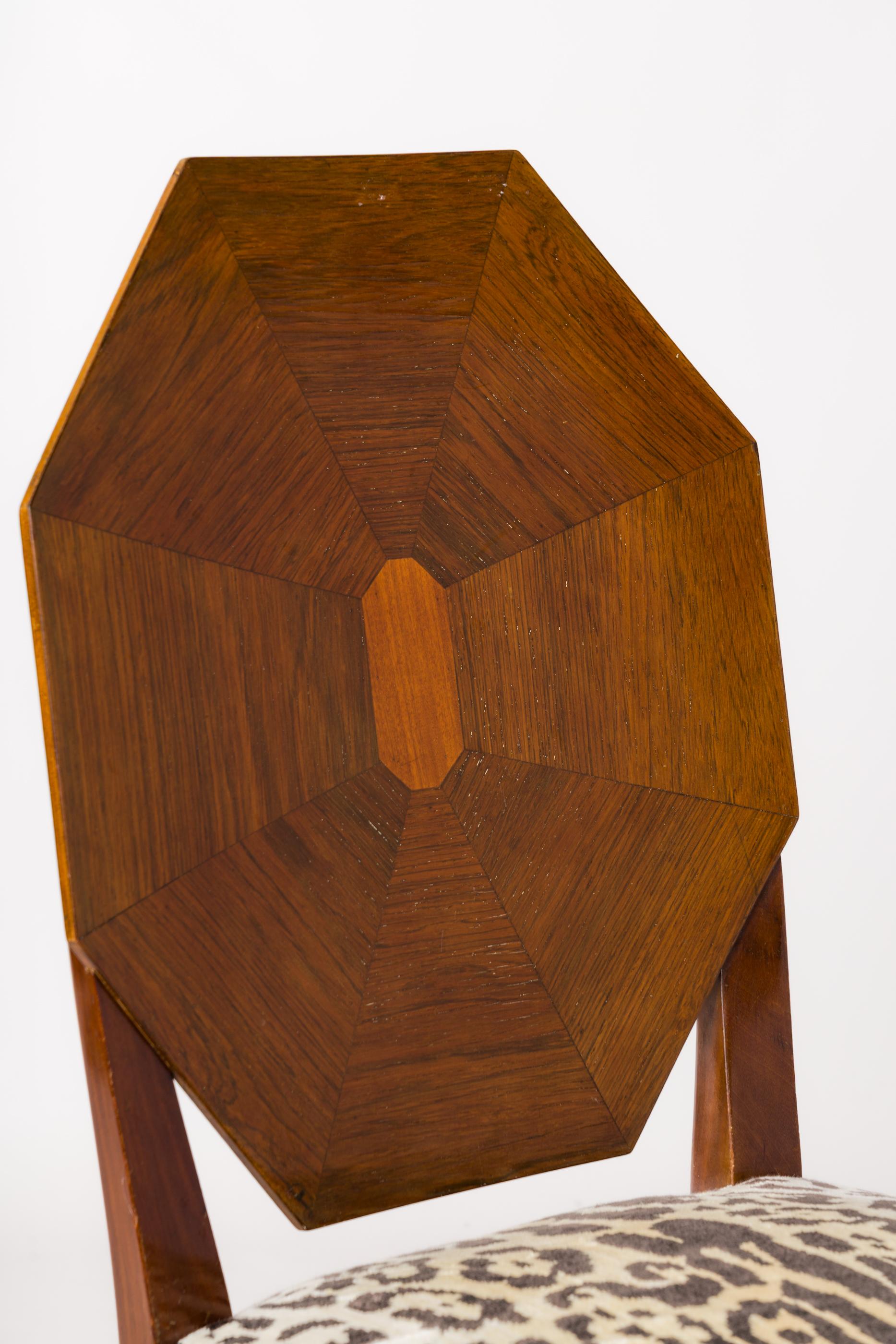Octagonal-Backed Mahogany Chair with Dedar Faux Leopard Velvet - France 1930s For Sale 1