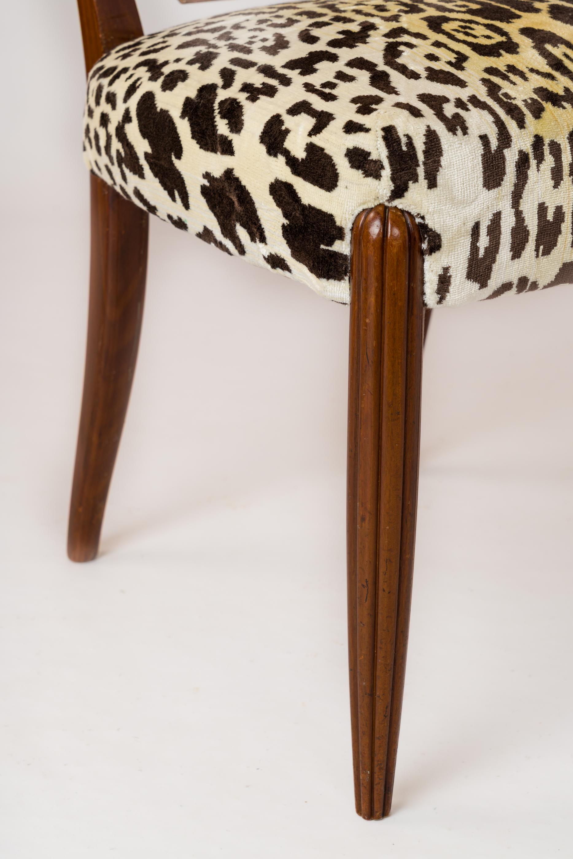 Octagonal-Backed Mahogany Chair with Dedar Faux Leopard Velvet - France 1930s For Sale 3