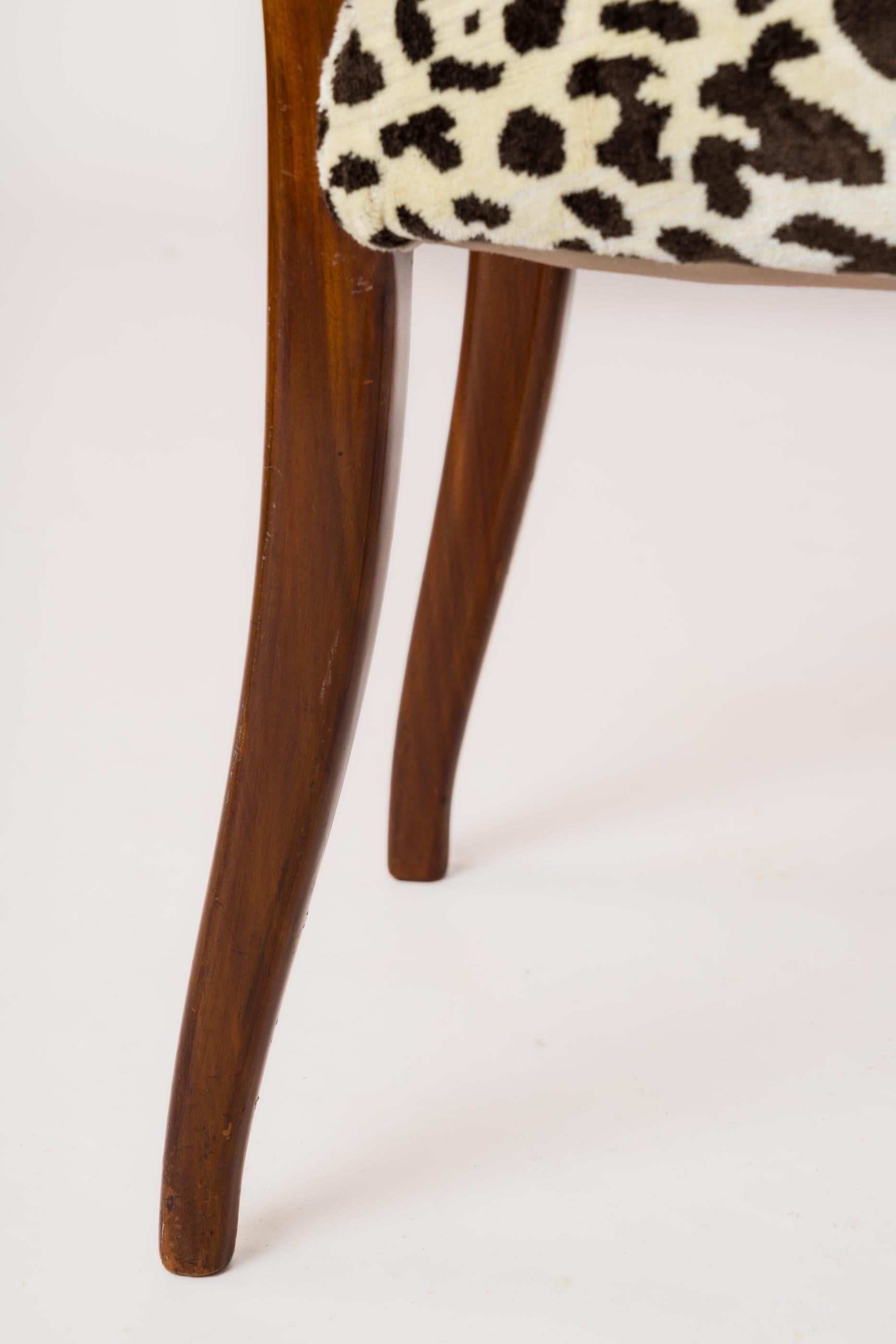 Octagonal-Backed Mahogany Chair with Dedar Faux Leopard Velvet - France 1930s For Sale 4