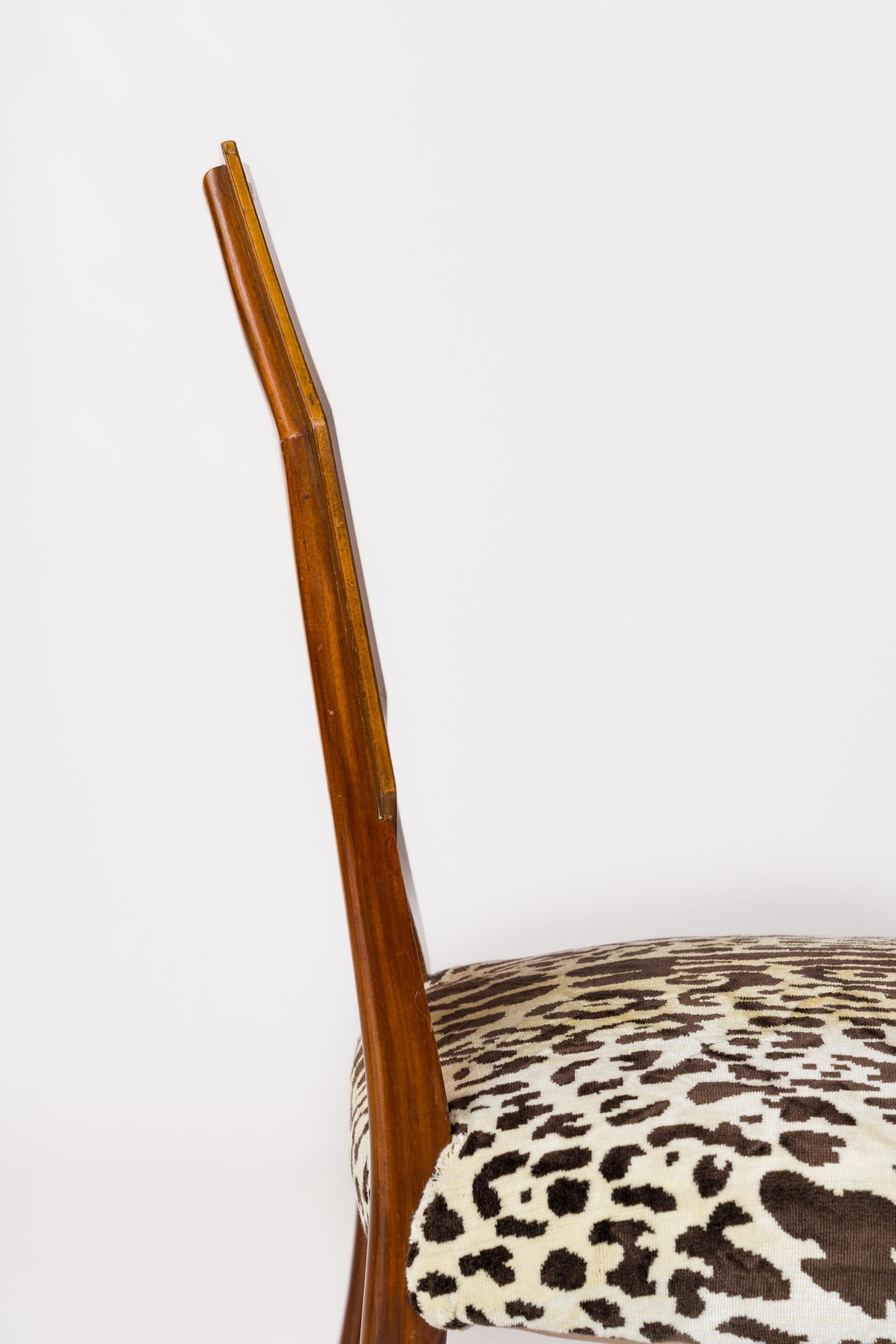 Octagonal-Backed Mahogany Chair with Dedar Faux Leopard Velvet - France 1930s For Sale 5