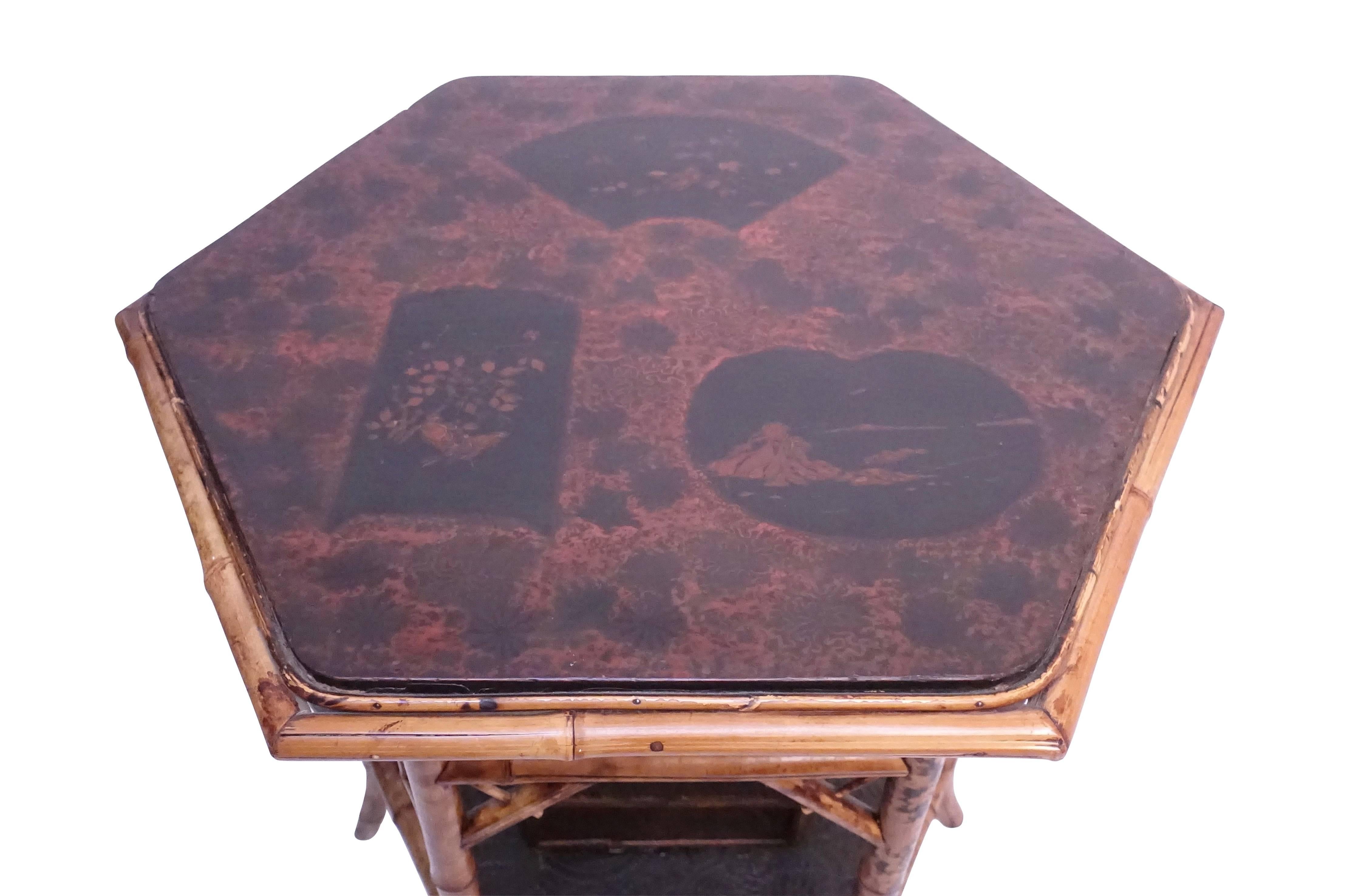 Aesthetic Movement Octagonal Bamboo and Lacquer Top Table, American, circa 1880