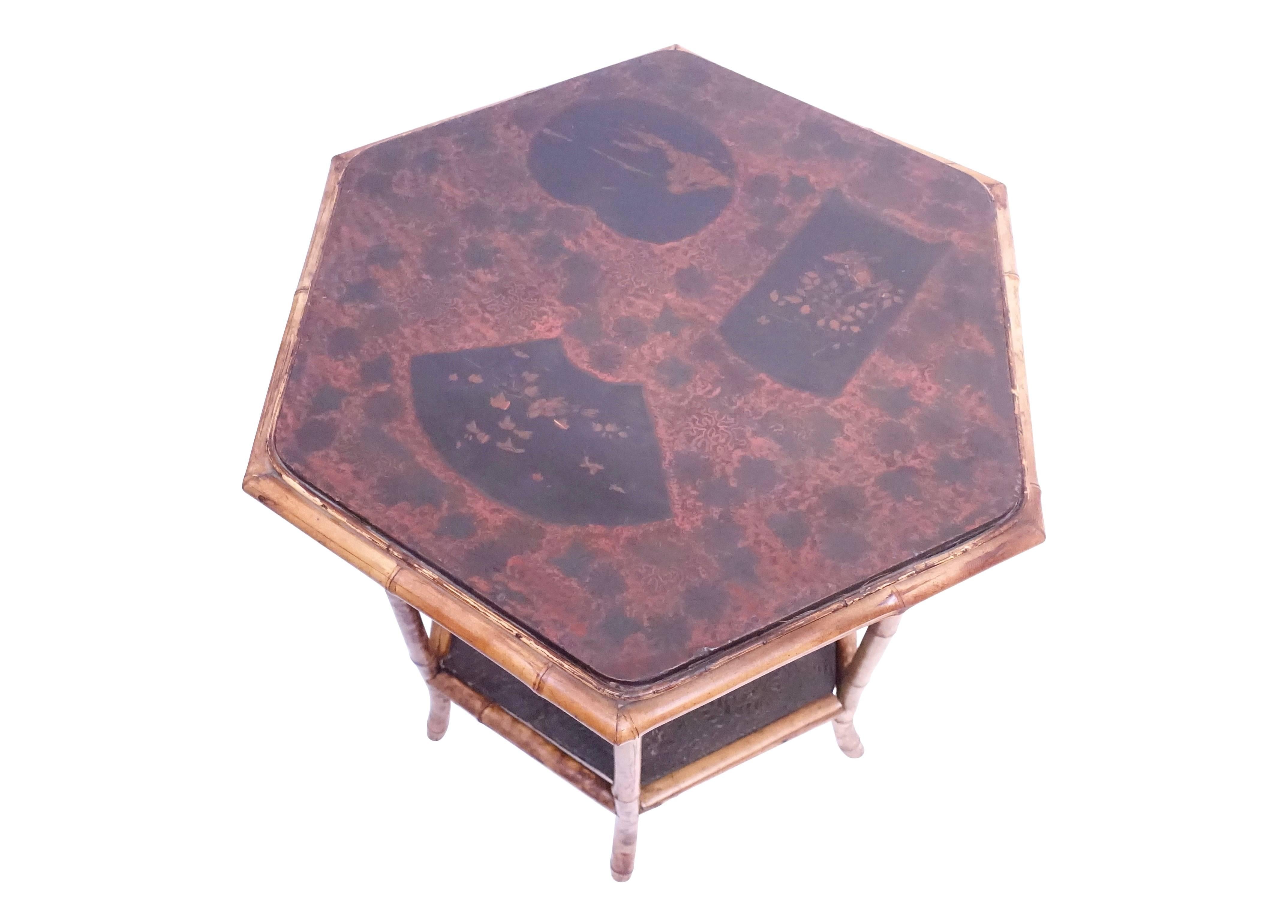 19th Century Octagonal Bamboo and Lacquer Top Table, American, circa 1880