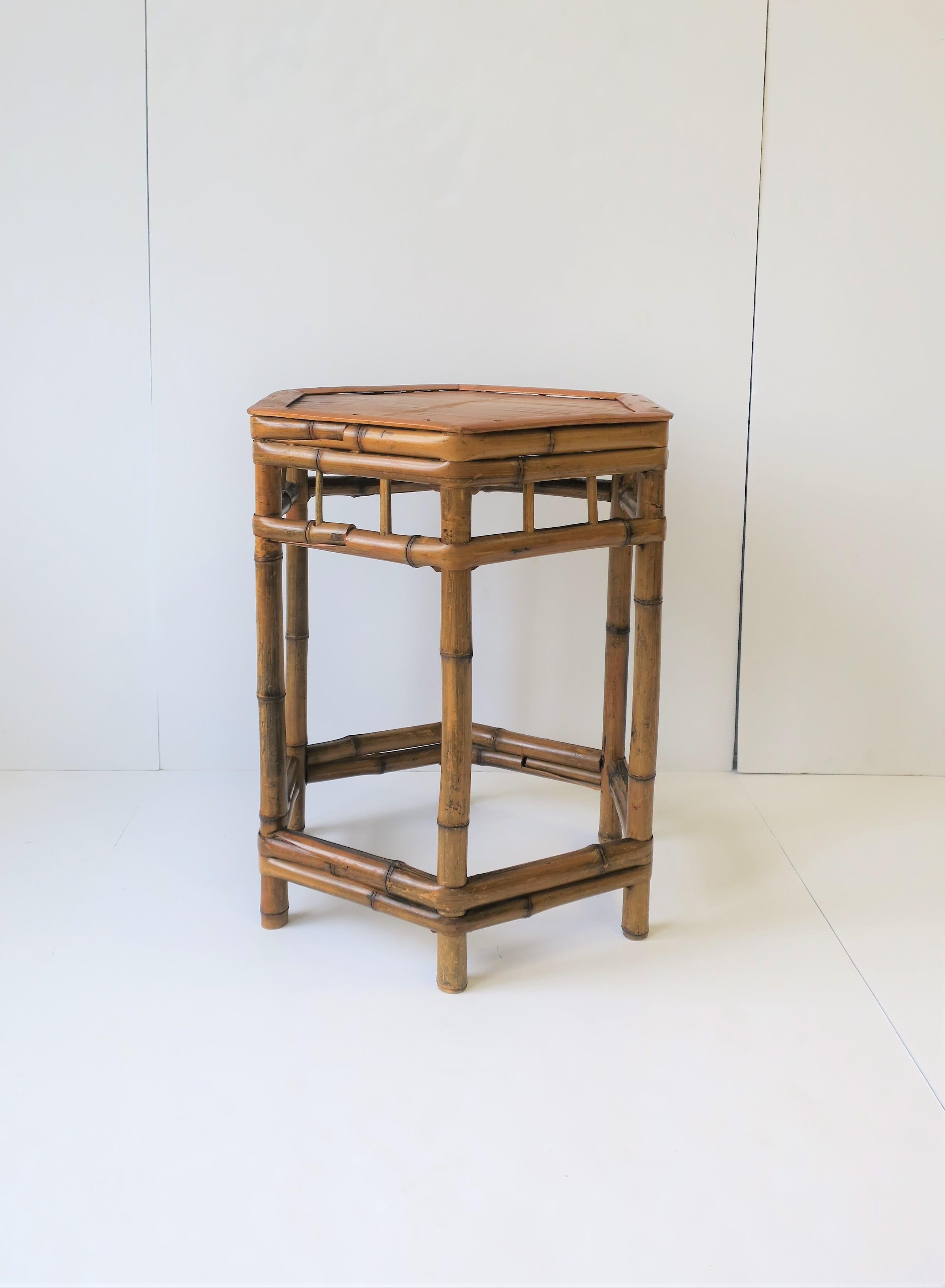 Wicker Octagonal Bamboo End or Side Table
