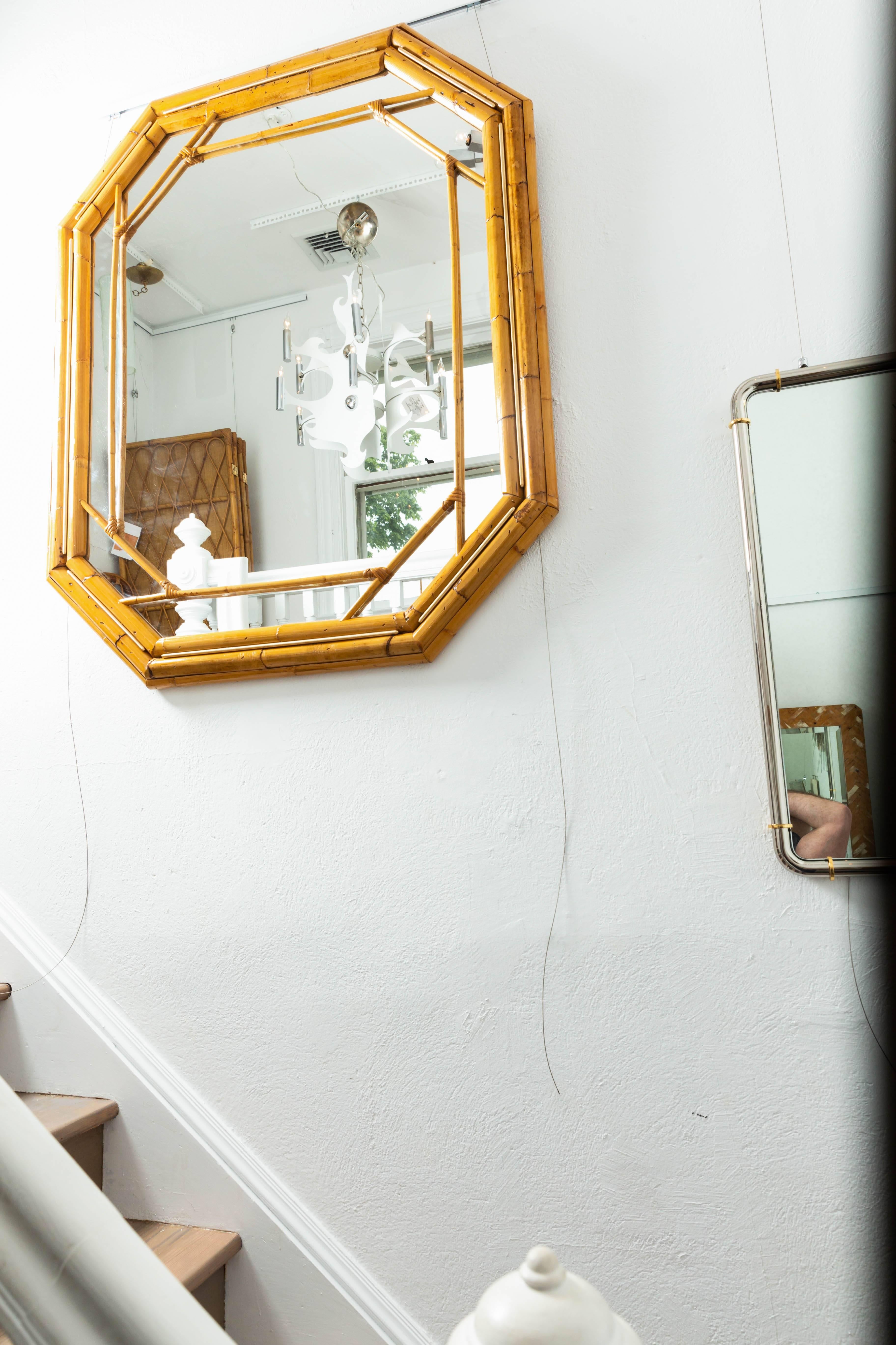 Octagonal Bamboo Surround Mirror with Brass Details 1