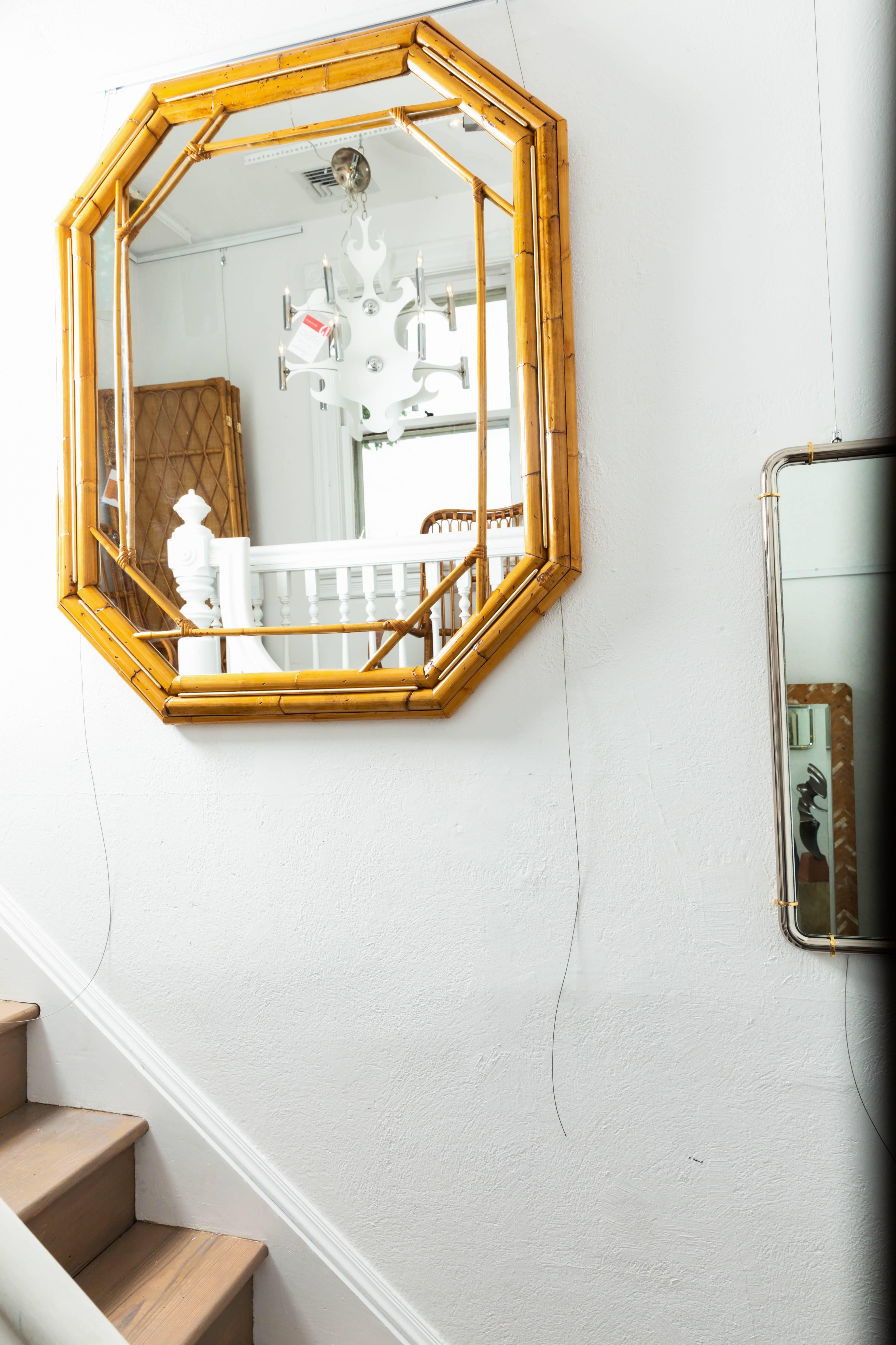 Octagonal Bamboo Surround Mirror with Brass Details 2