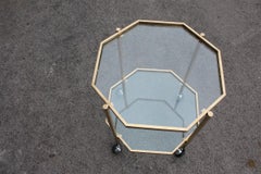 Octagonal Bar trolley Solid Gold Brass Italian Design 1970s Romeo Rega Style