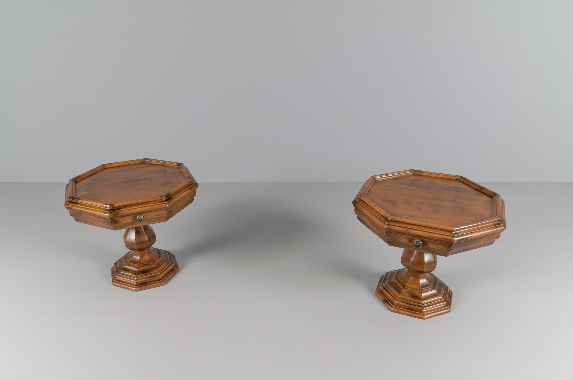 Mid-Century Modern Octagonal Bedside Tables, 1950s, Set of 2 For Sale