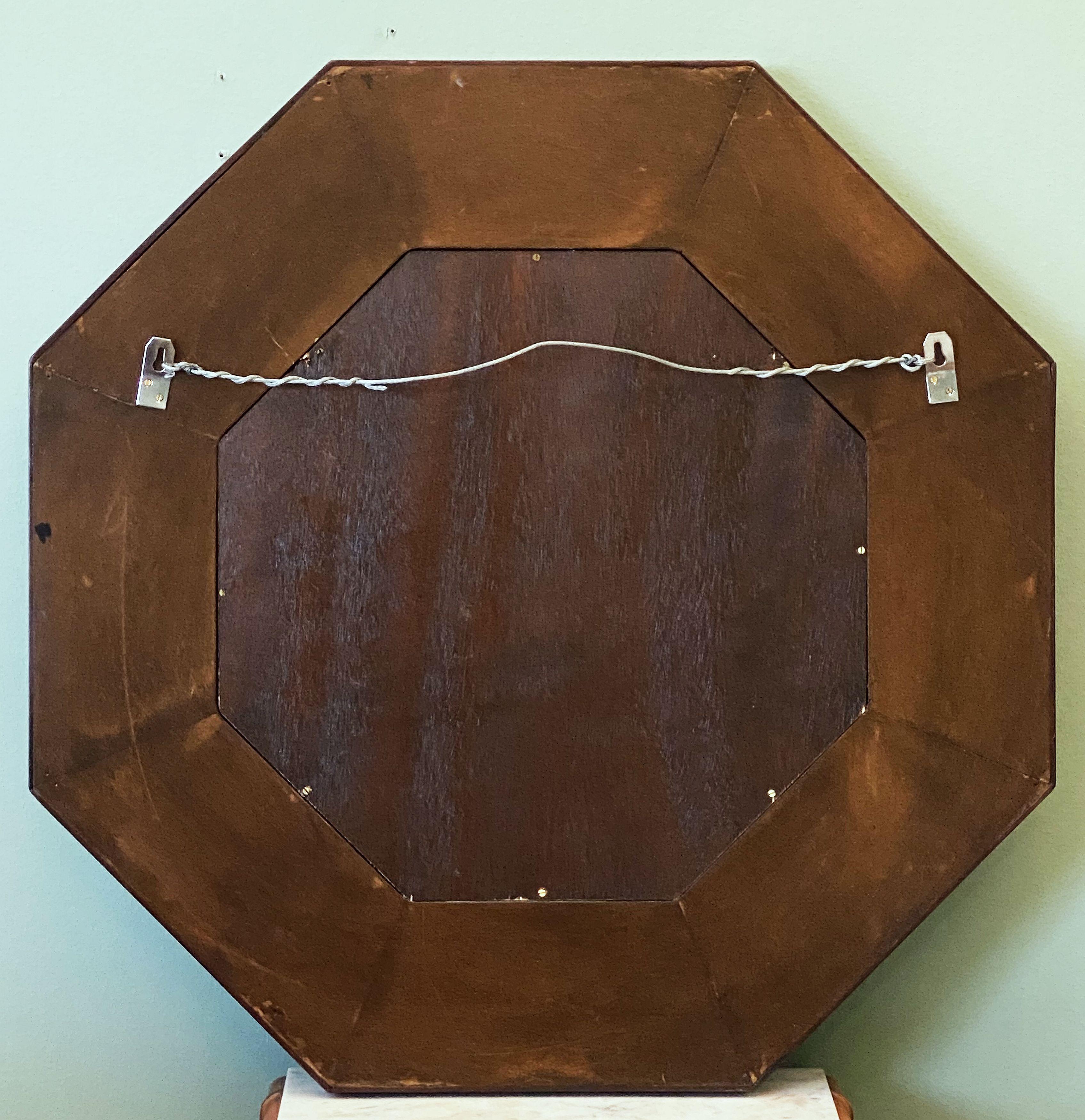 Octagonal Beveled Mirror with Inlaid Frame of Mahogany from England 6
