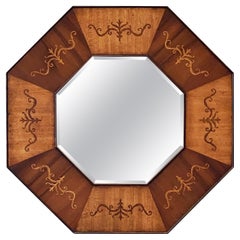 Octagonal Beveled Mirror with Inlaid Frame of Mahogany from England (Dia 26 1/2)