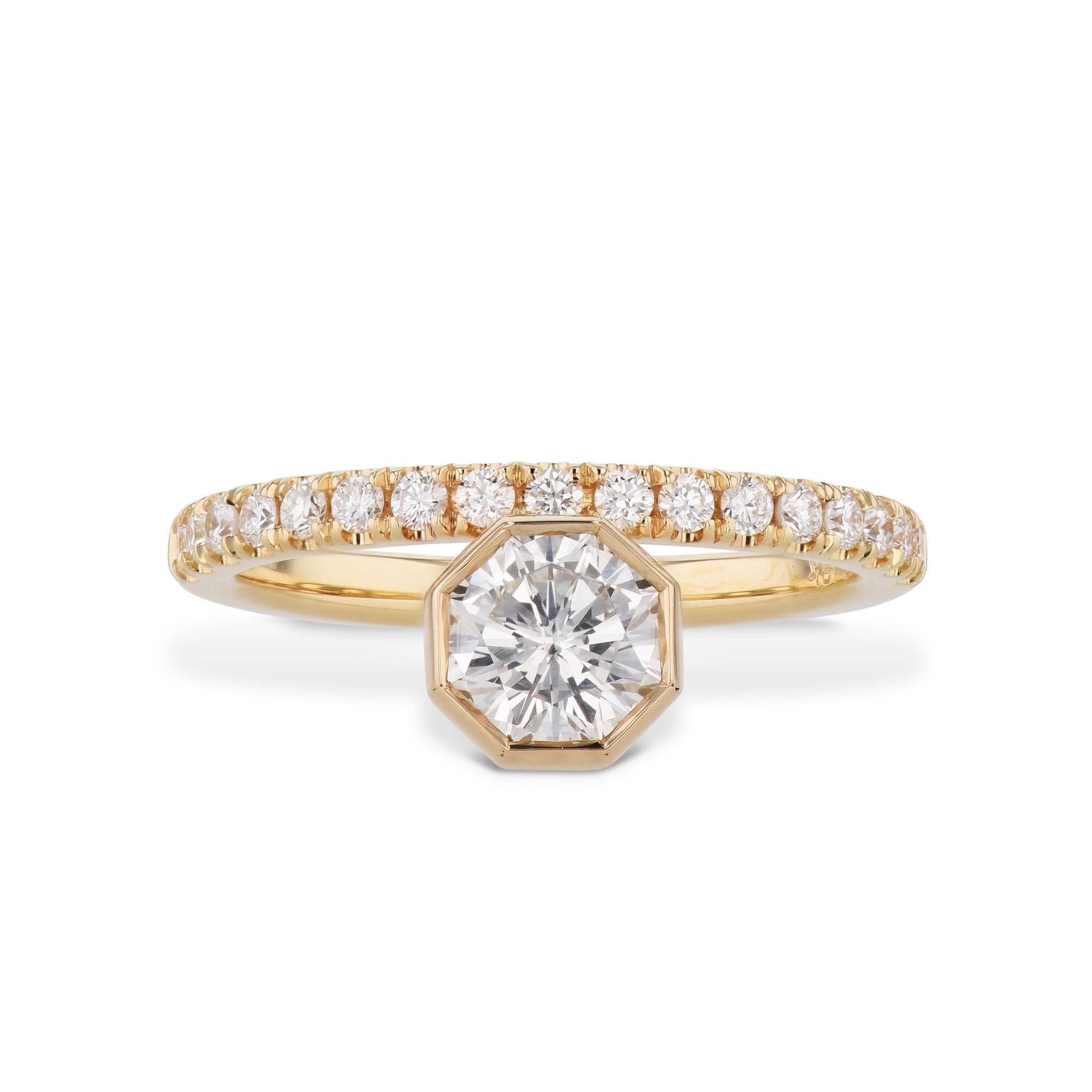 Modern Octagonal Bezel Set Diamond Engagement Ring For Sale