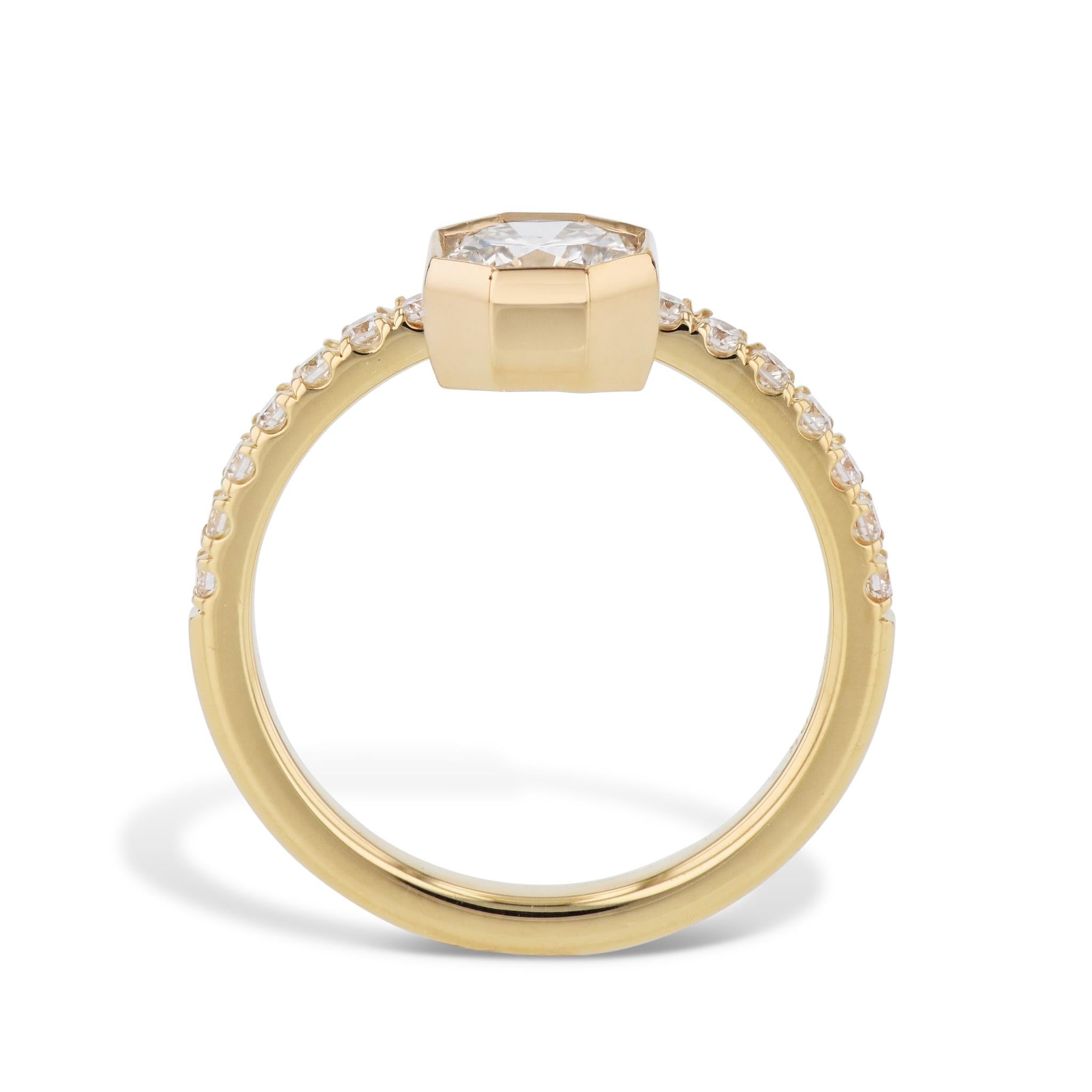 Octagon Cut Octagonal Bezel Set Diamond Engagement Ring For Sale
