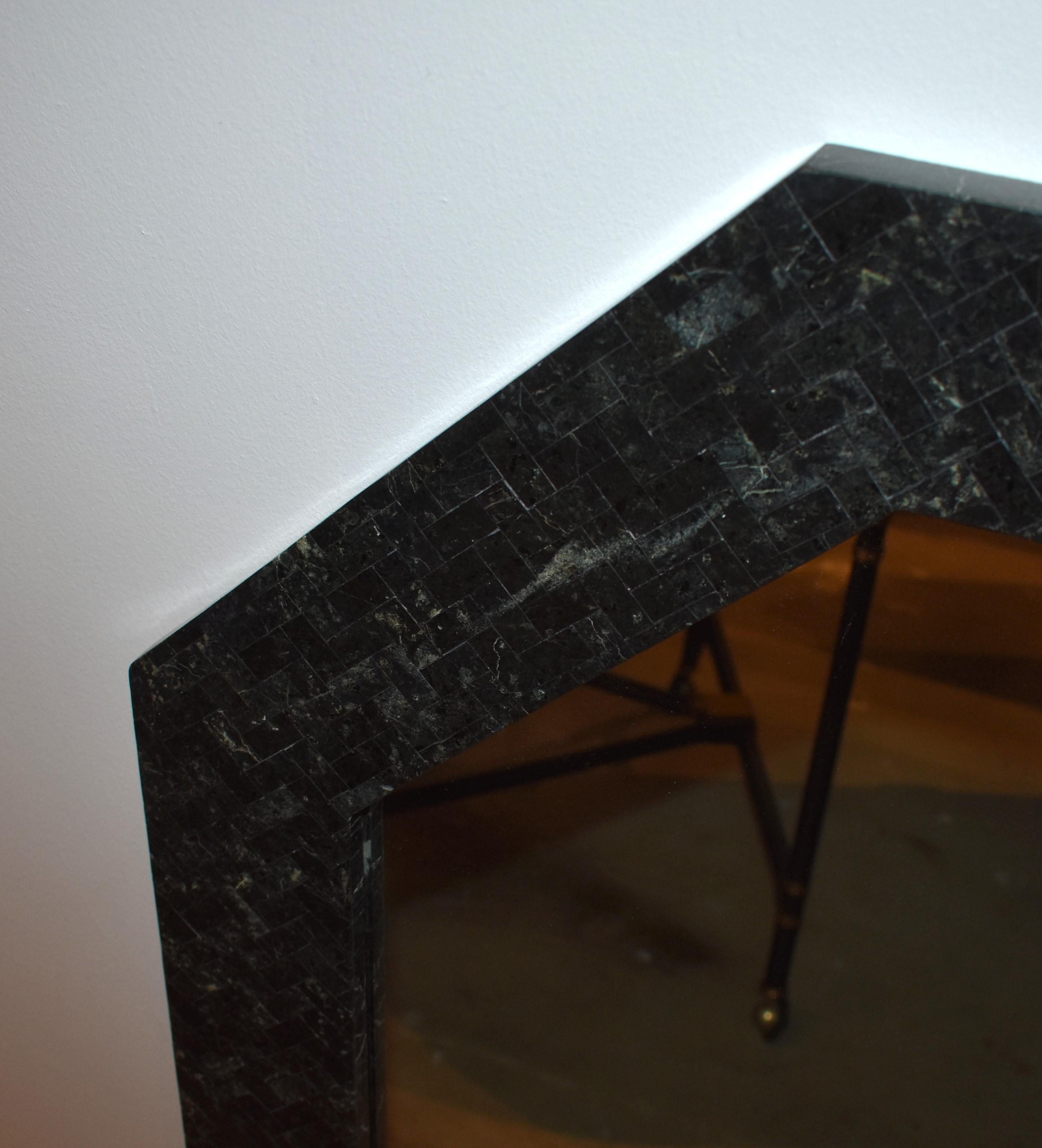 Octagonal Black Marble Insert Design Mirror In Good Condition In Cathedral City, CA