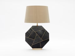 Octagonal Black Straw Marquetry Table Lamp Handmade in Uk Contemporary