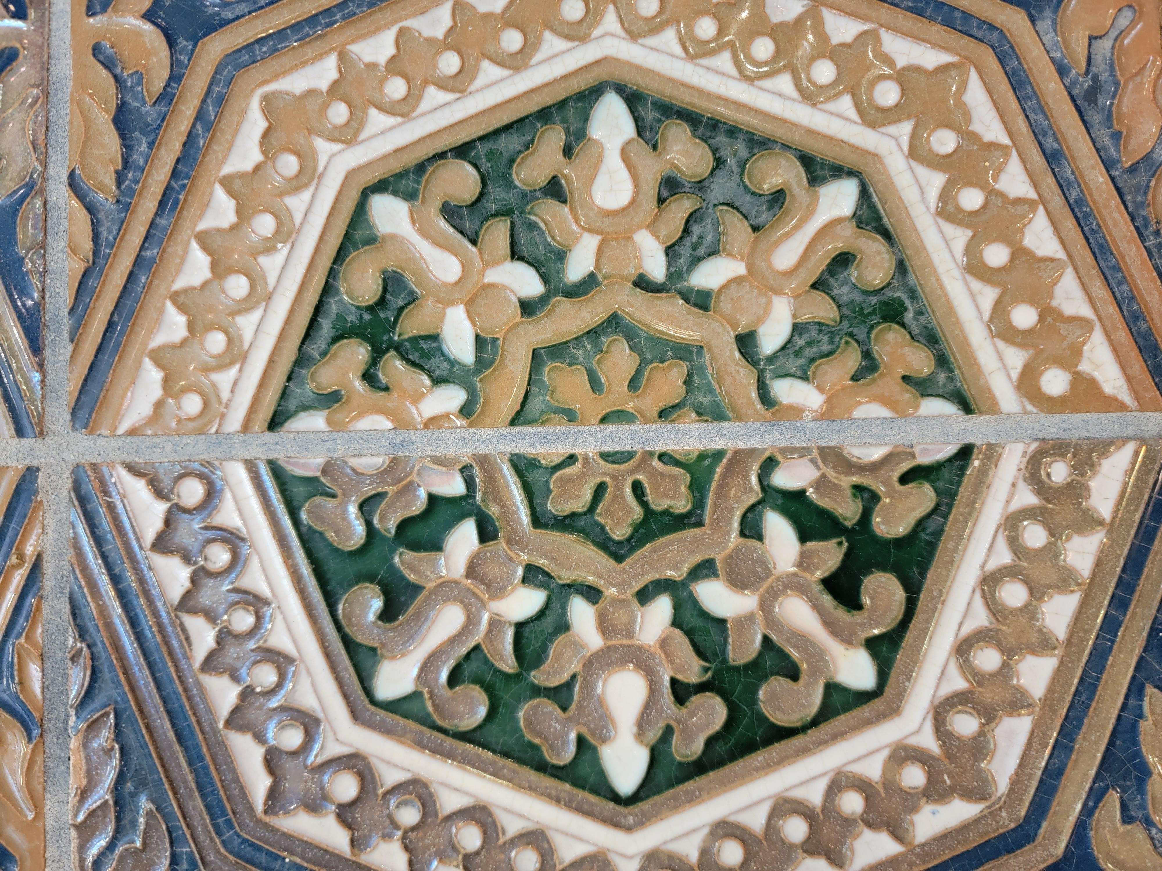Italian Octagonal Blue and Beige Tile Wall art or Table Top For Sale