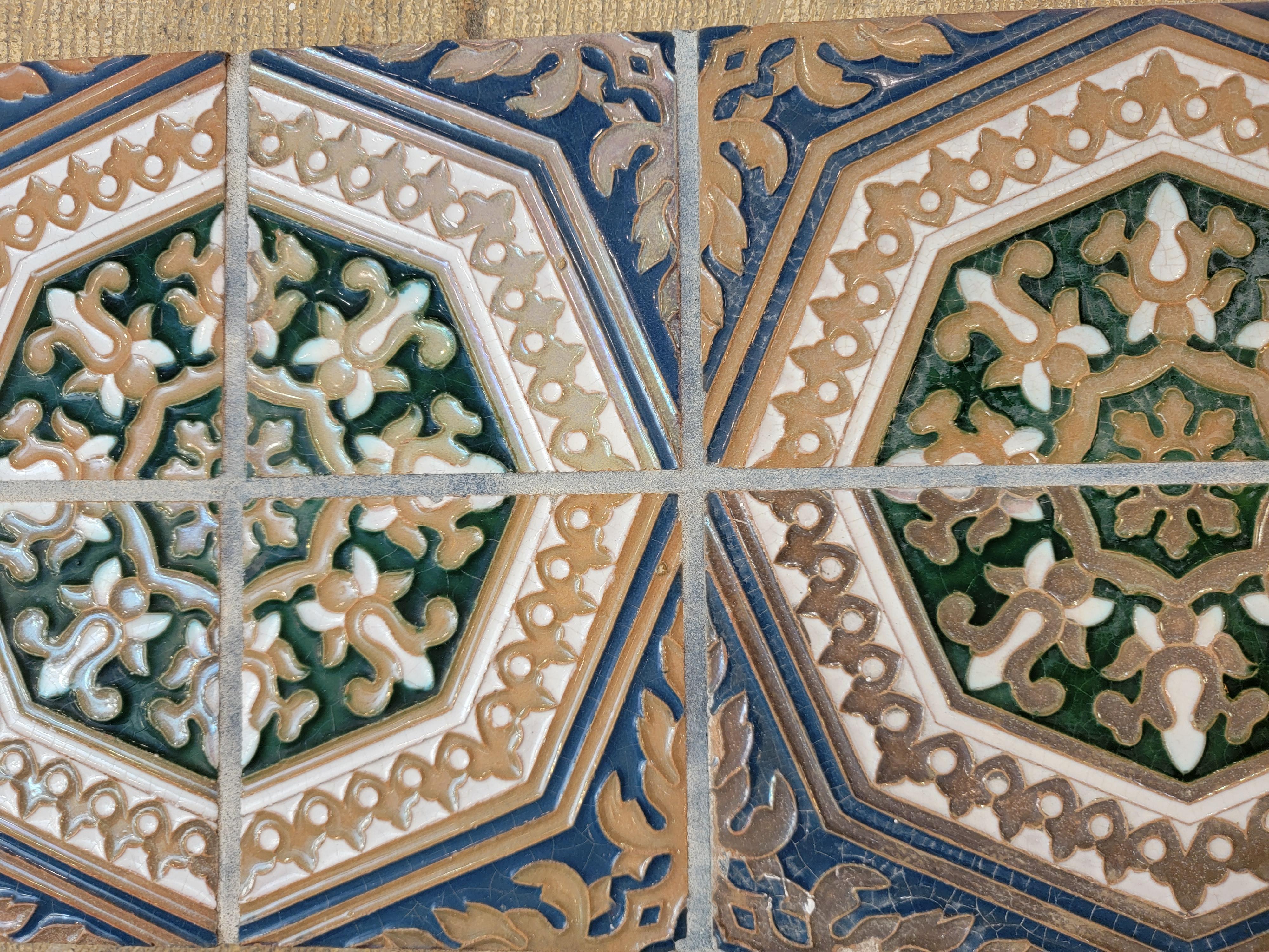 Octagonal Blue and Beige Tile Wall art or Table Top In Good Condition For Sale In Pasadena, CA