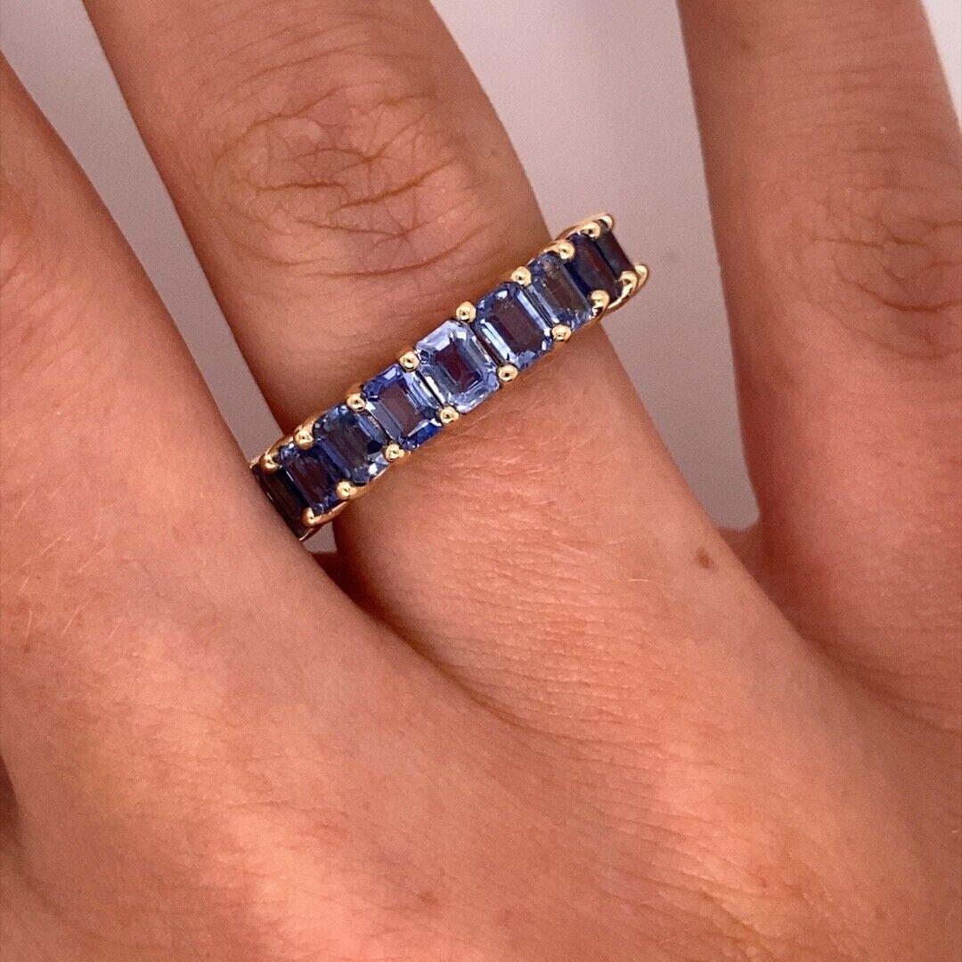 Women's Octagonal Blue Natural Sapphire Full Eternity Ring in 14ct Yellow Gold For Sale