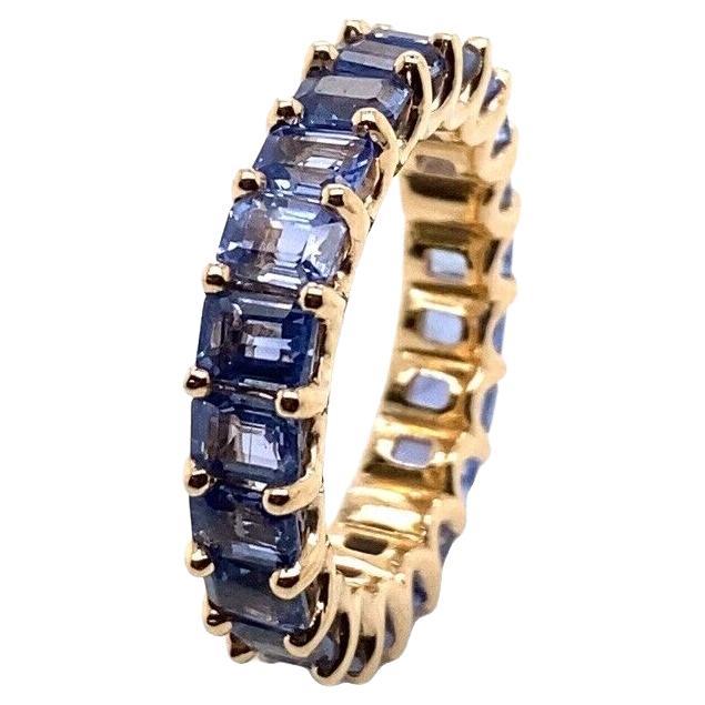 Octagonal Blue Natural Sapphire Full Eternity Ring in 14ct Yellow Gold For Sale