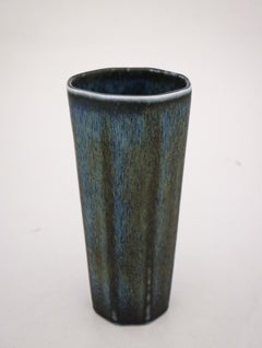 Octagonal Blue Ceramic Vase, Carl-Harry Stålhane, Rörstrand, Mid Century Vintage