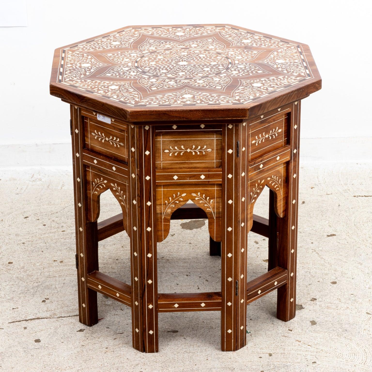 Anglo-Indian Octagonal Bone Inlaid Moorish Style Table