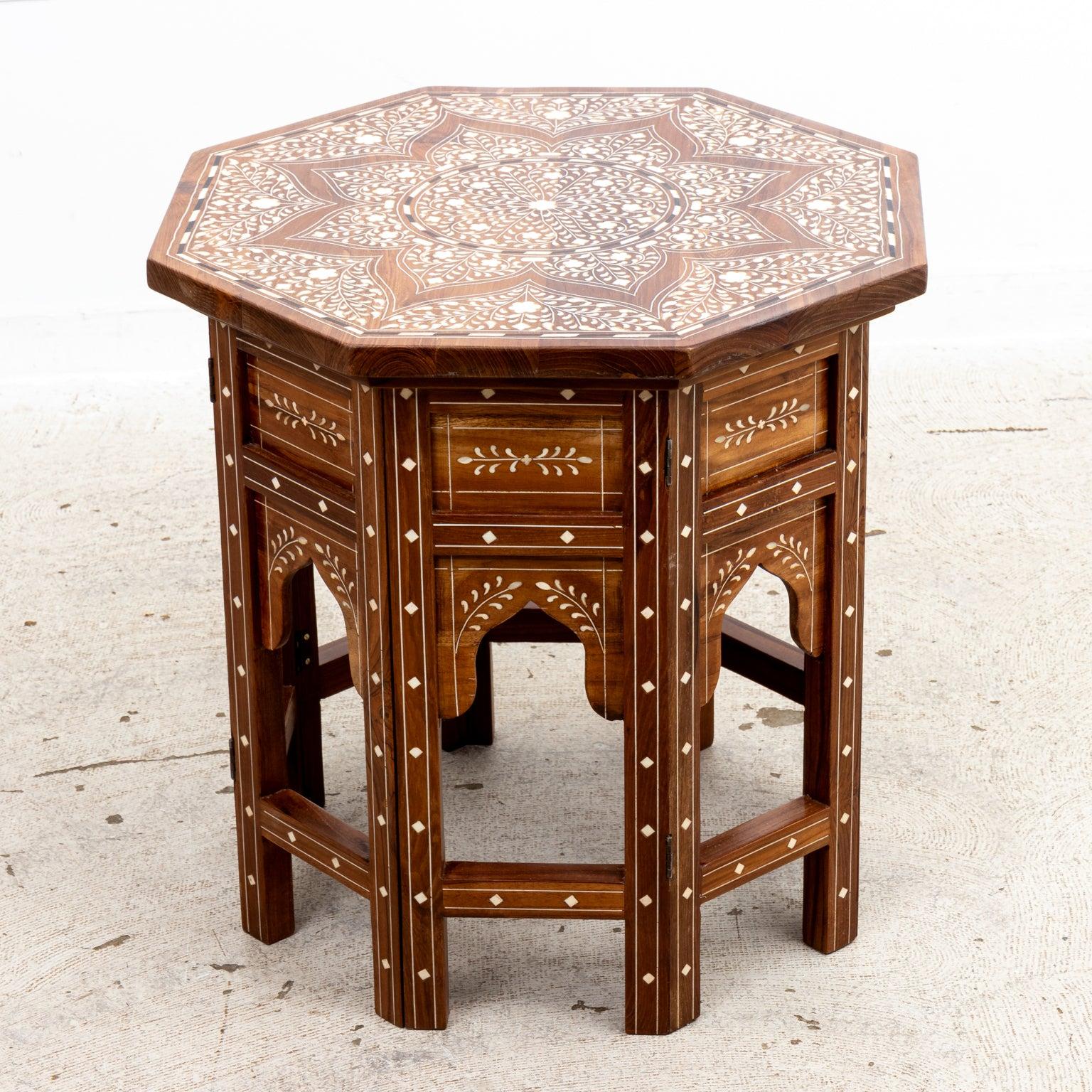 Indian Octagonal Bone Inlaid Moorish Style Table