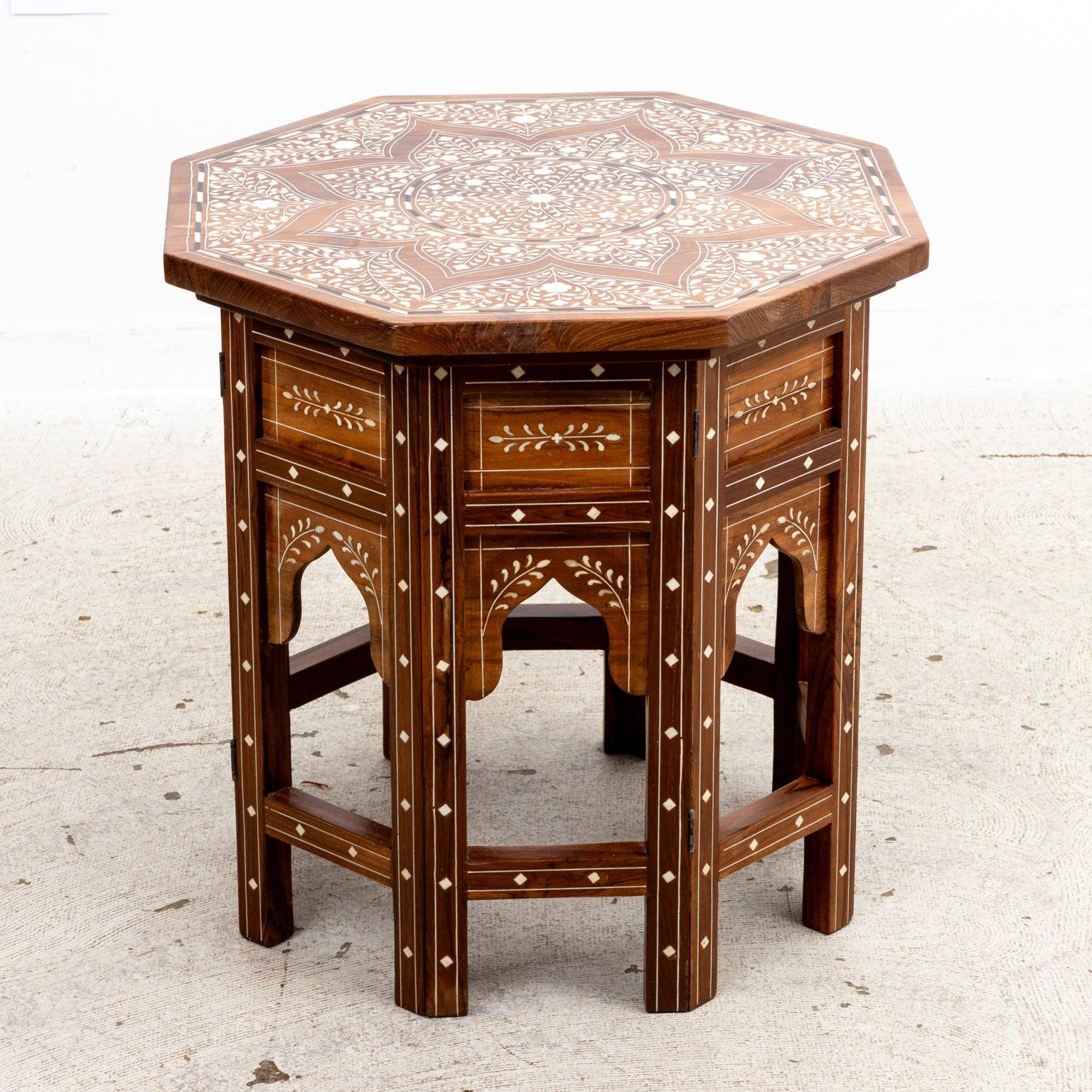 Octagonal Bone Inlaid Moorish Style Table In Good Condition In Stamford, CT