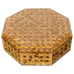 Octagonal Box in Lucite and Rattan, Christian Dior Style, 1970s, France