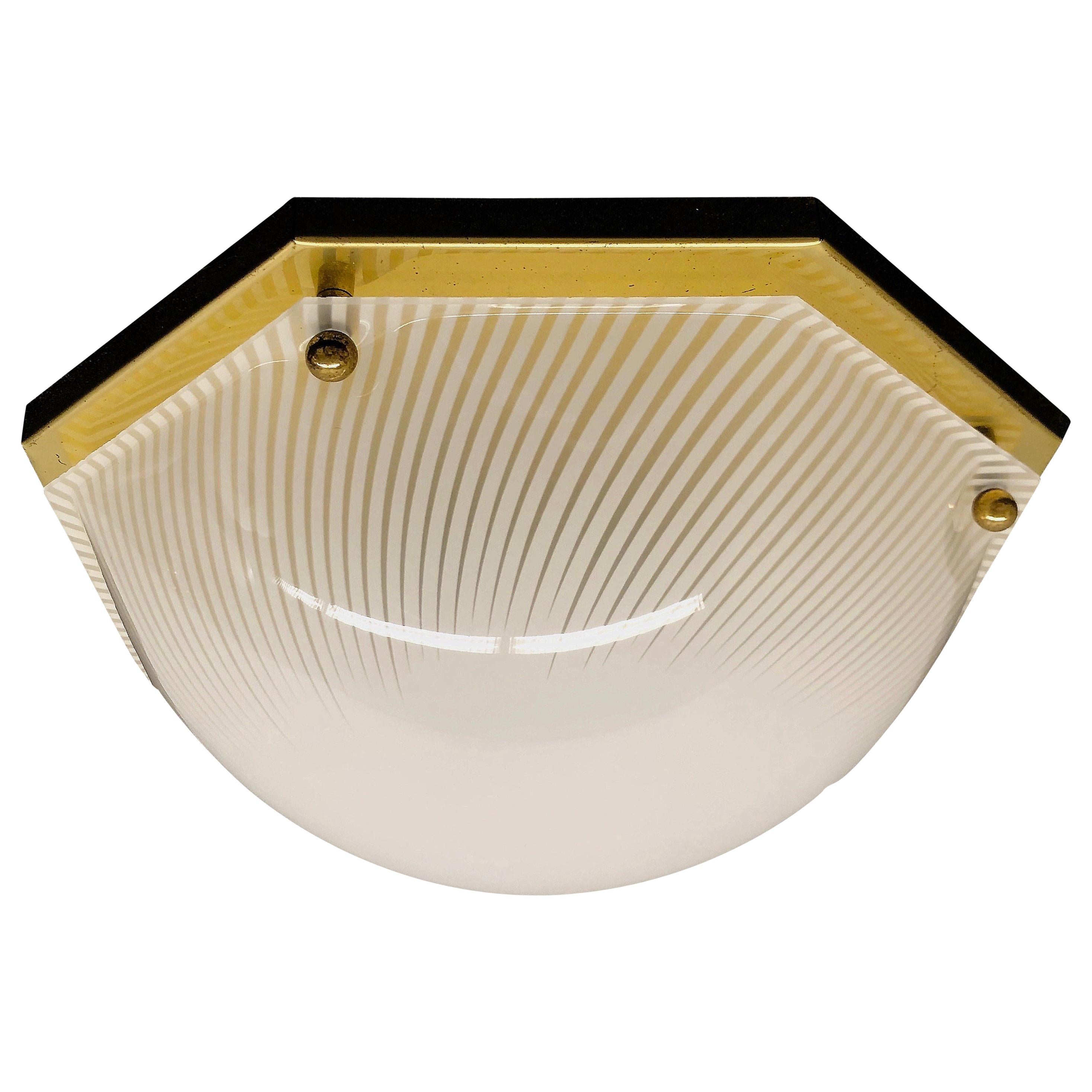 Octagonal Brass and Lucite Glass Flush Mount, Zicoli Leuchten, Germany, 1960s For Sale