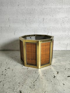 Octagonal brass and wicker vase by Romeo Rega for Mario Sabot 1970s