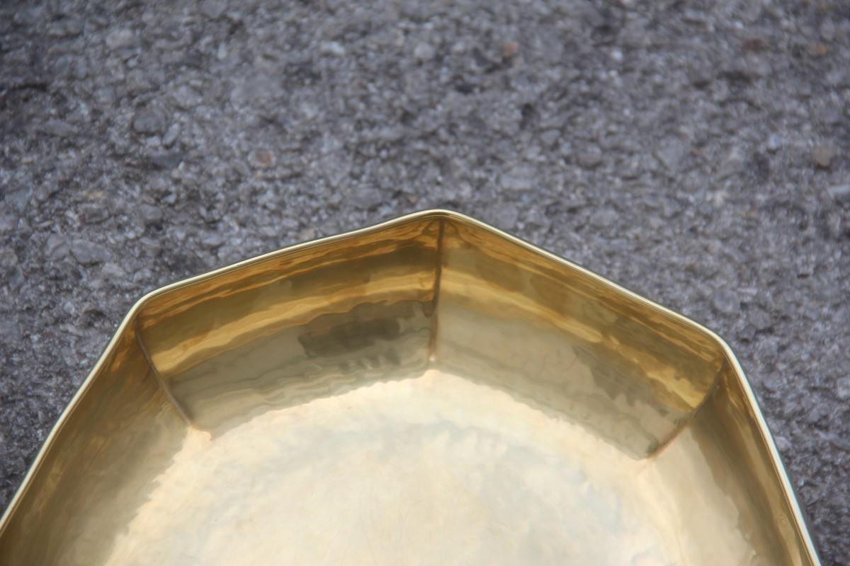 Mid-Century Modern Octagonal Brass Bowl Embossed by Hand Design, Italian, 1970 Gold For Sale