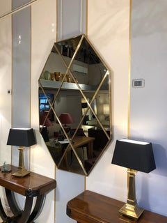 Octagonal Brass Frame Window Look Smoked Glass Customizable Mirror 110 X 160 cm