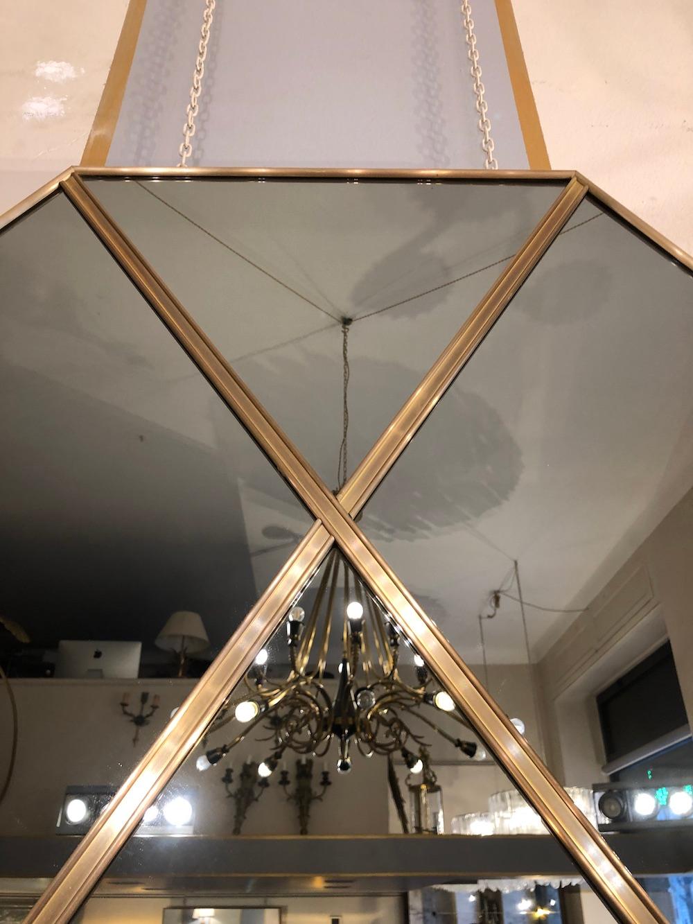 Art Deco Octagonal Brass Frame Window Look Smoked Glass Customizable Mirror 110 X 160 cm For Sale