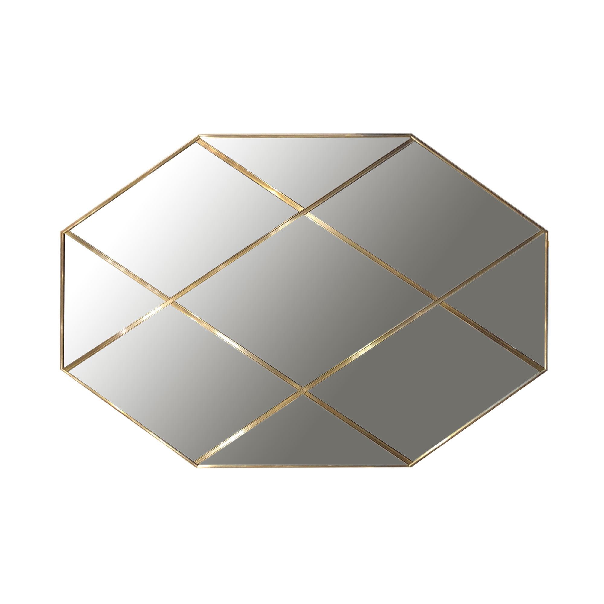 Octagonal Brass Frame Window Look Smoked Glass Customizable Mirror 110 X 160 cm For Sale 2